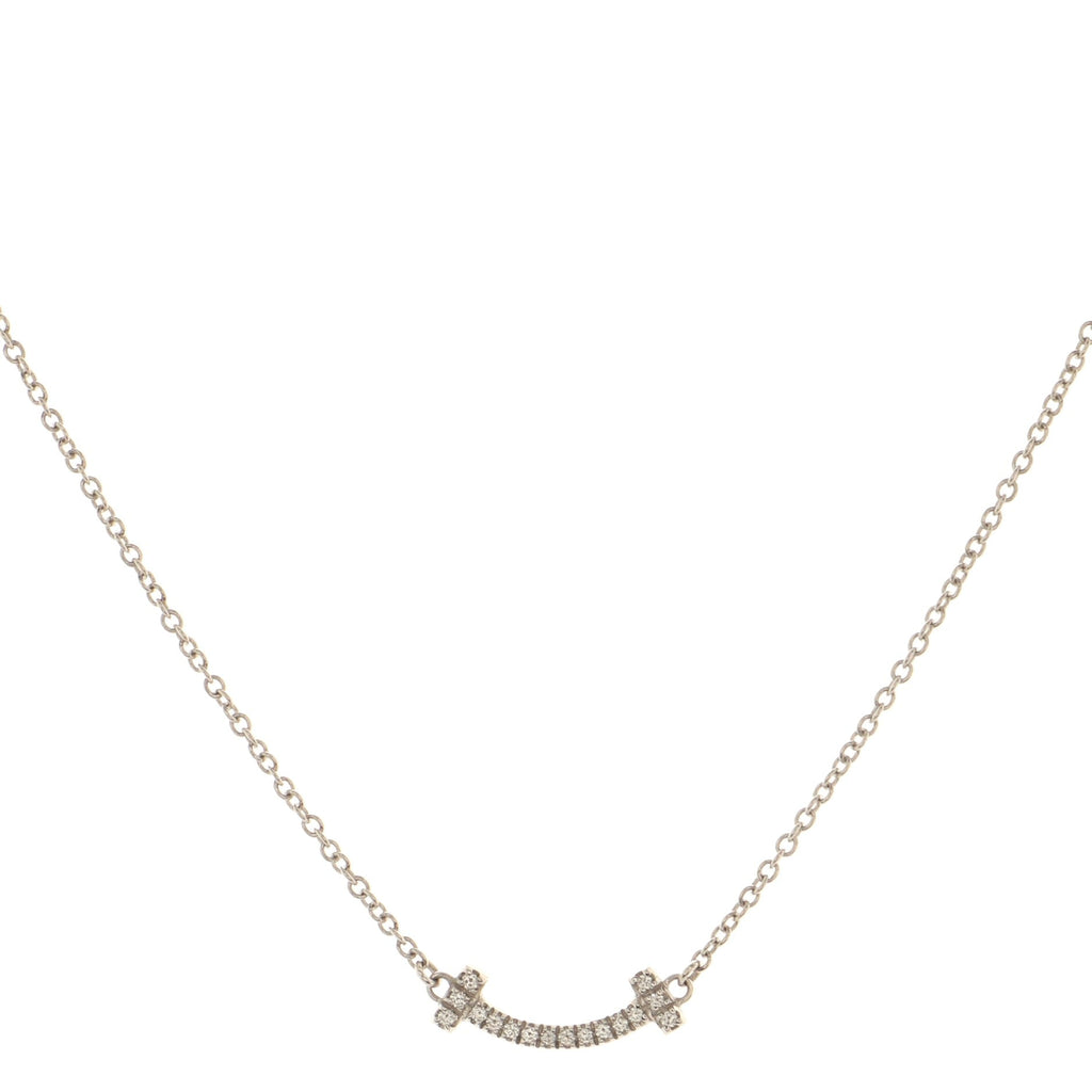 T Smile Pendant Necklace 18K White Gold with Diamonds Mini