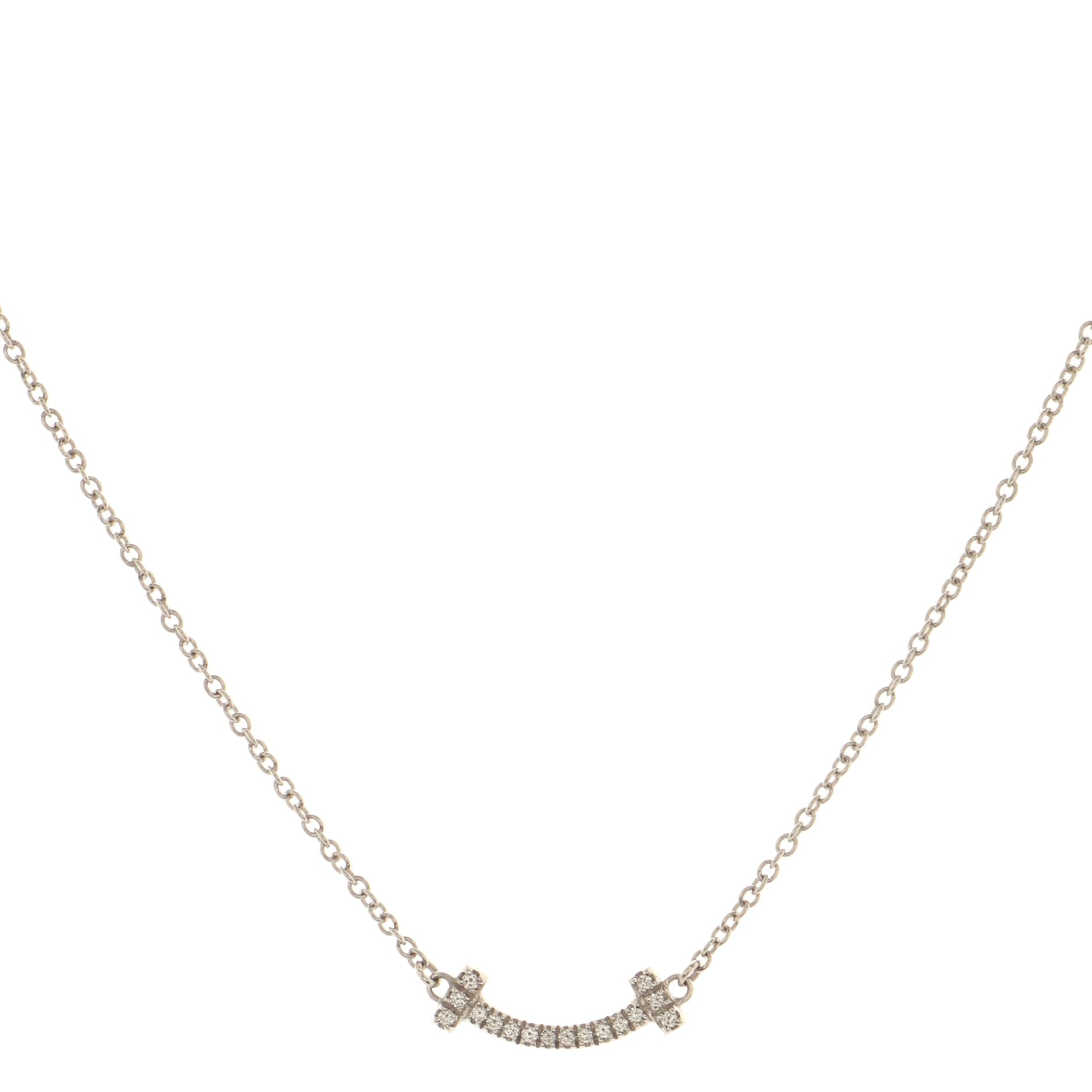 T Smile Pendant Necklace 18K White Gold with Diamonds Mini