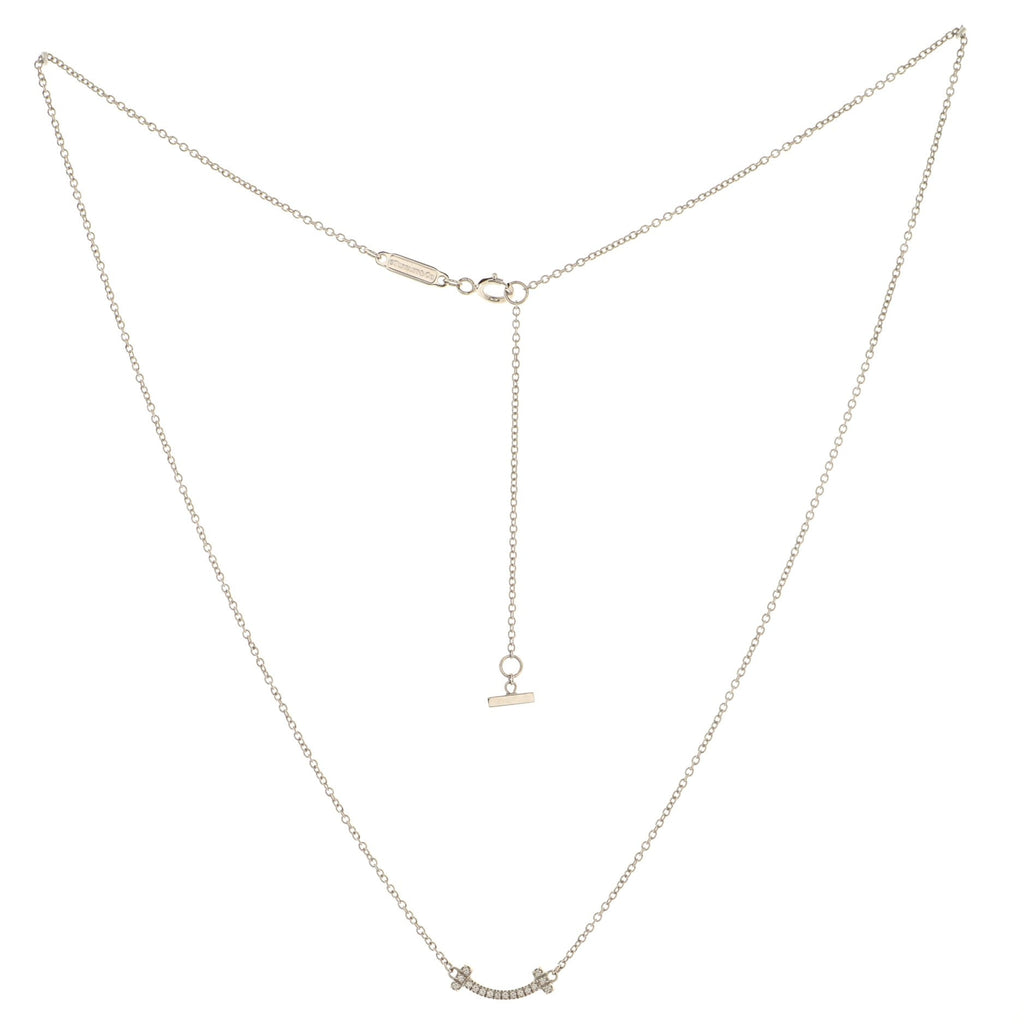 T Smile Pendant Necklace 18K White Gold with Diamonds Mini