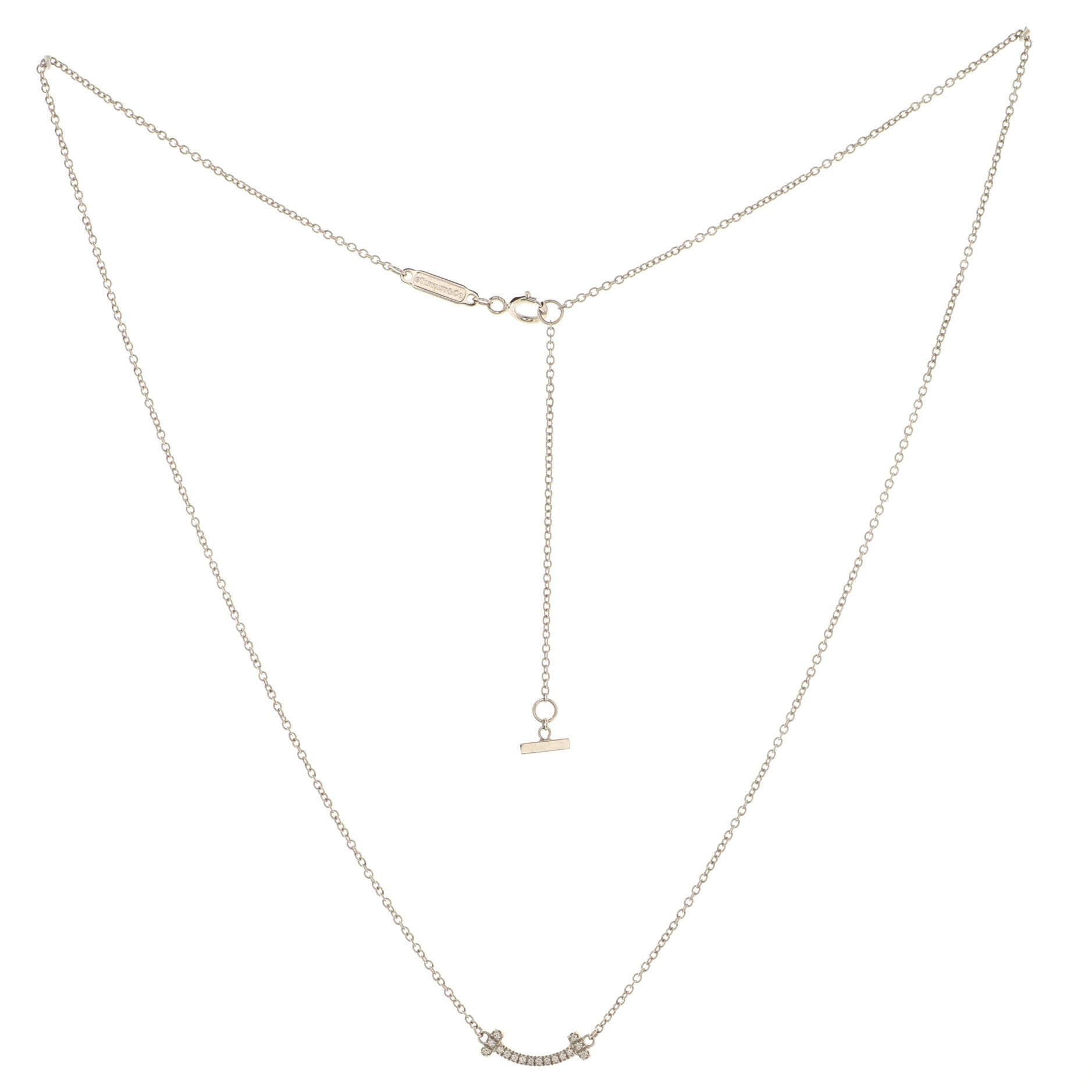 T Smile Pendant Necklace 18K White Gold with Diamonds Mini
