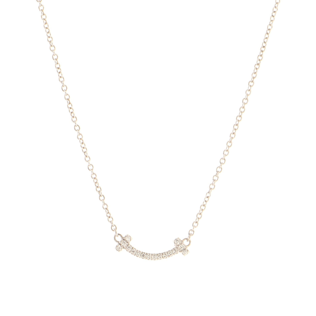 T Smile Pendant Necklace 18K White Gold with Diamonds Mini