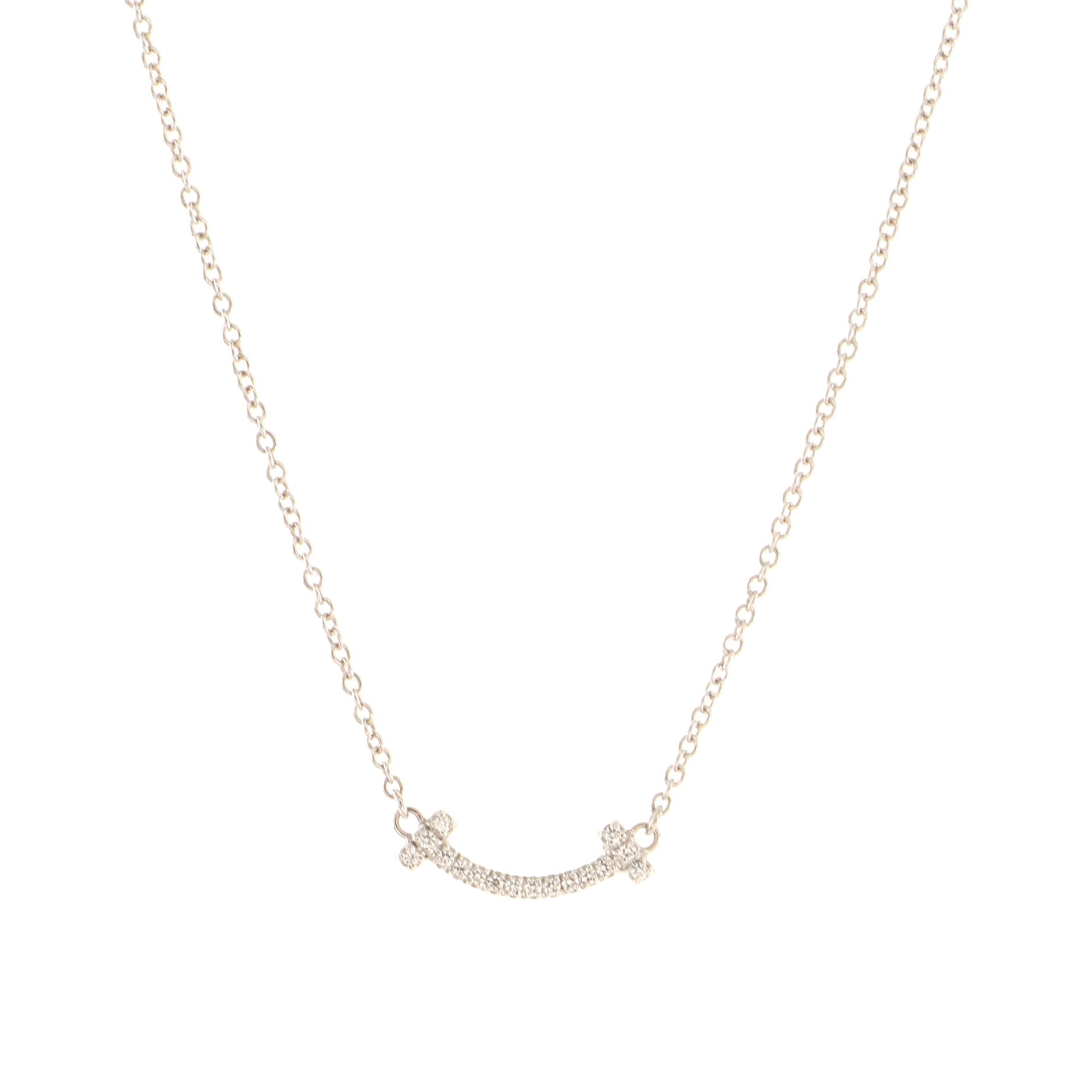 T Smile Pendant Necklace 18K White Gold with Diamonds Mini