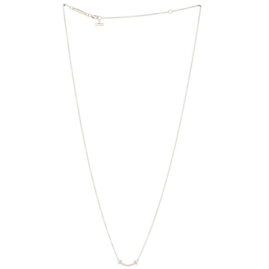 T Smile Pendant Necklace 18K White Gold with Diamonds Mini