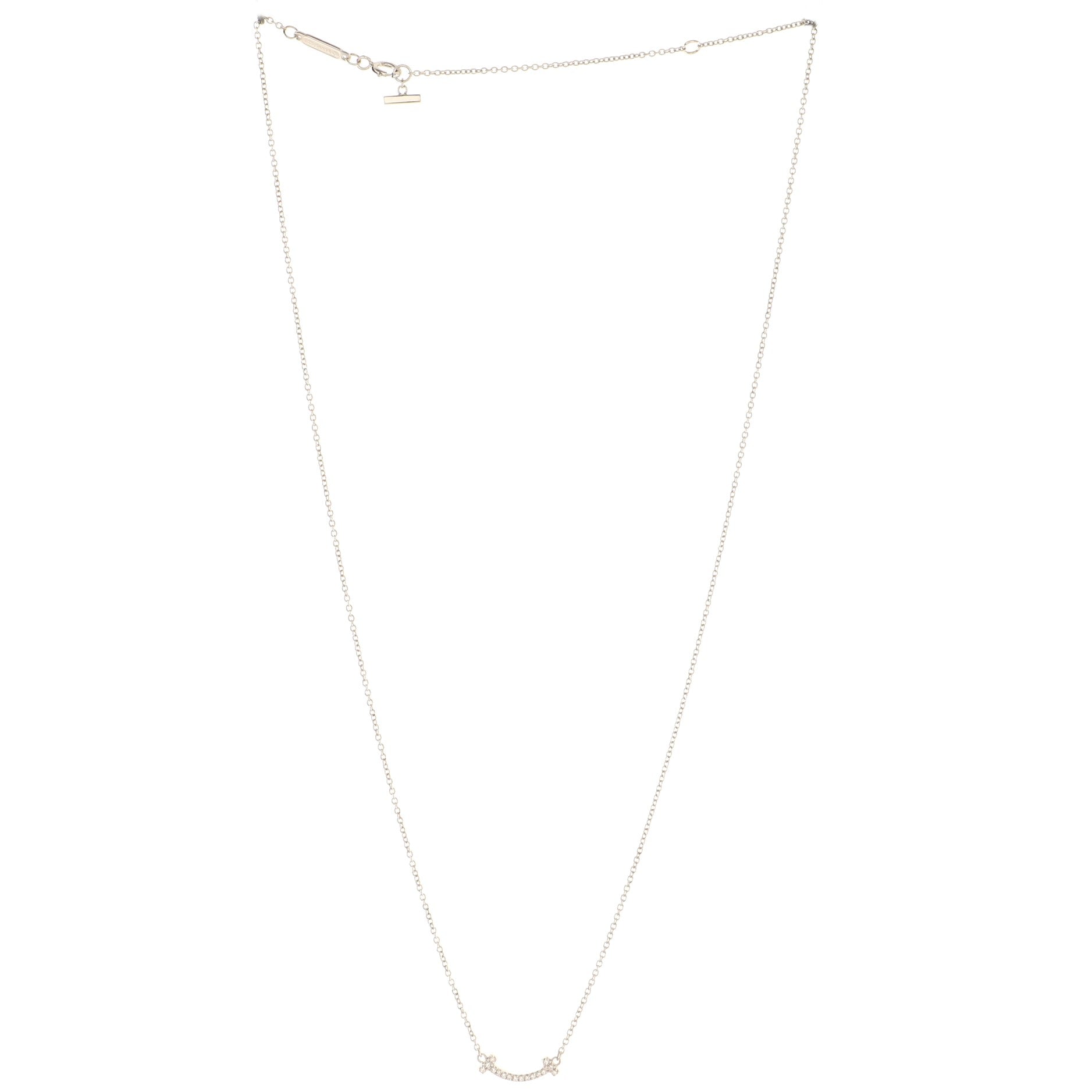 T Smile Pendant Necklace 18K White Gold with Diamonds Mini