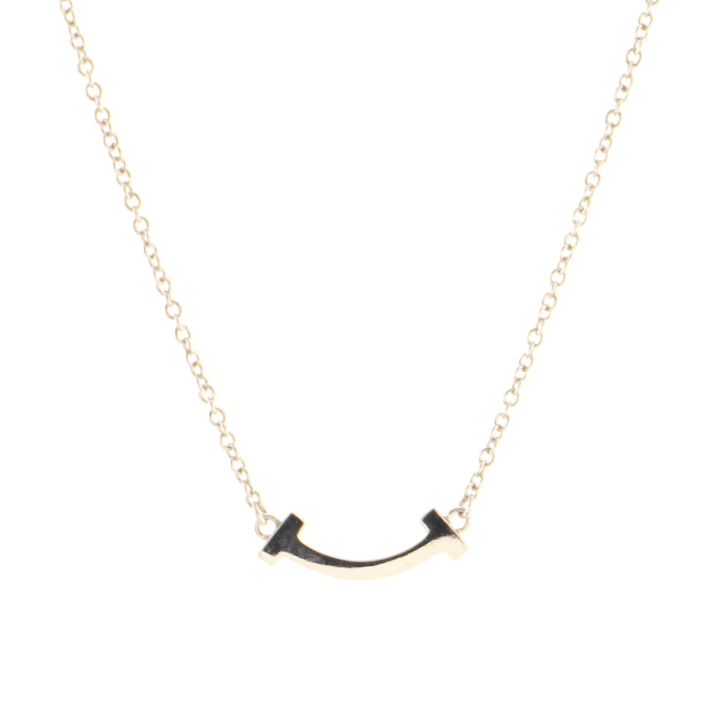 T Smile Pendant Necklace 18K White Gold with Diamonds Mini