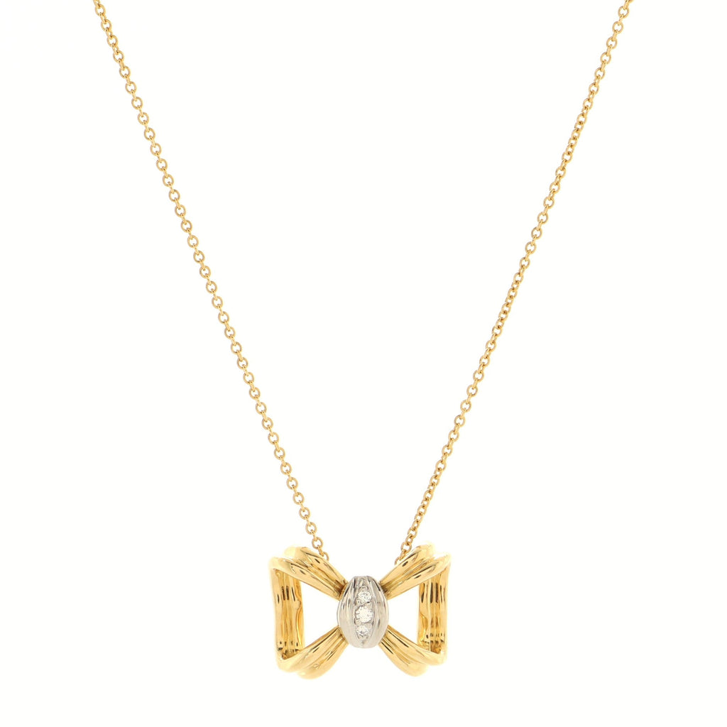 Ribbon Necklace 18K Yellow Gold and Platinum with Diamonds
