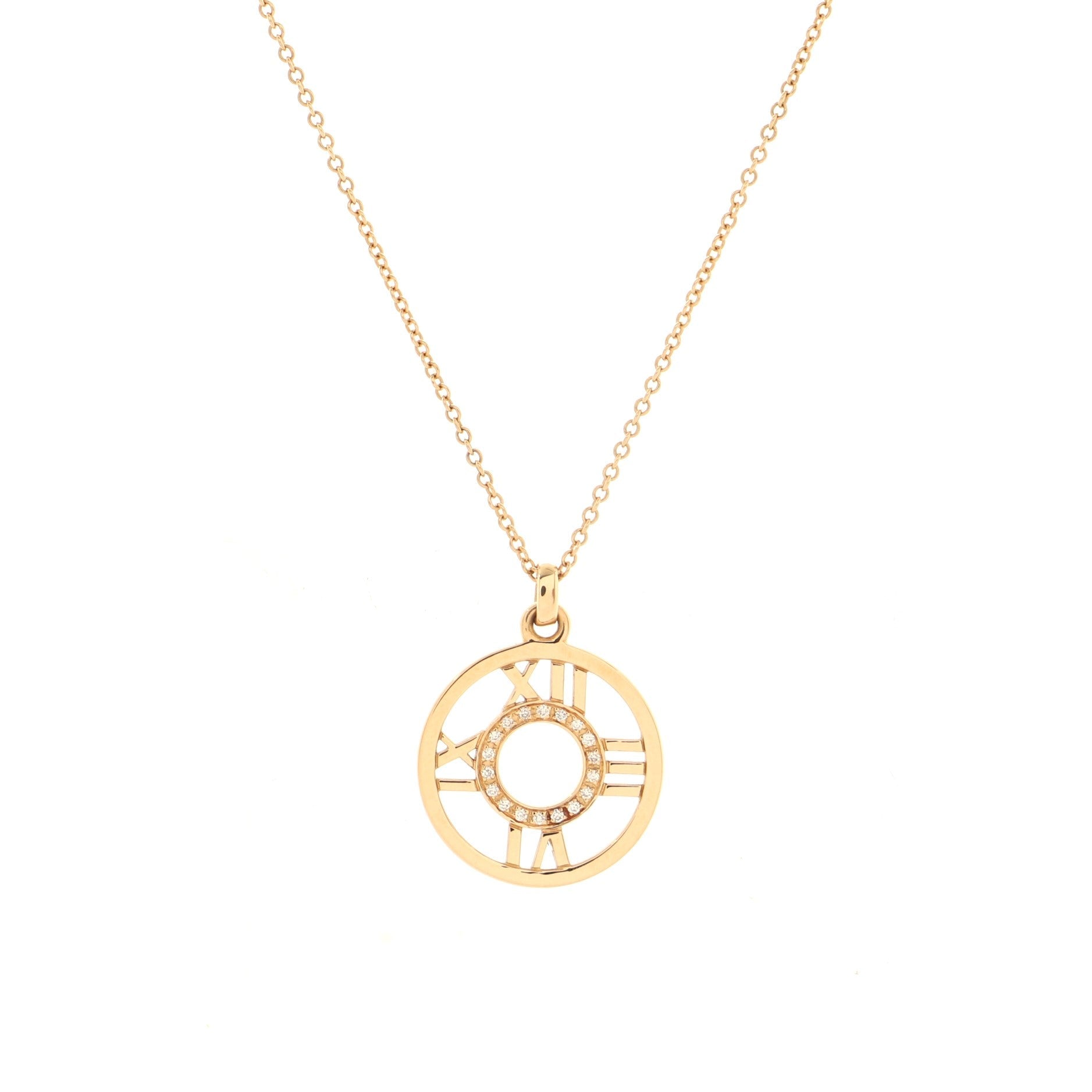 Atlas Open Medallion Pendant Necklace 18K Rose Gold with Diamonds Small