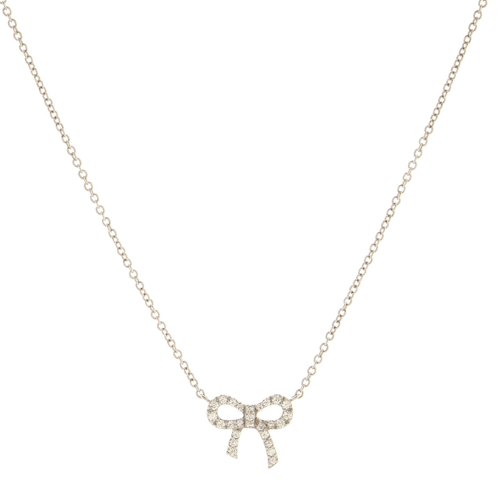 Bow Pendant Necklace 18K White Gold and Diamonds Mini