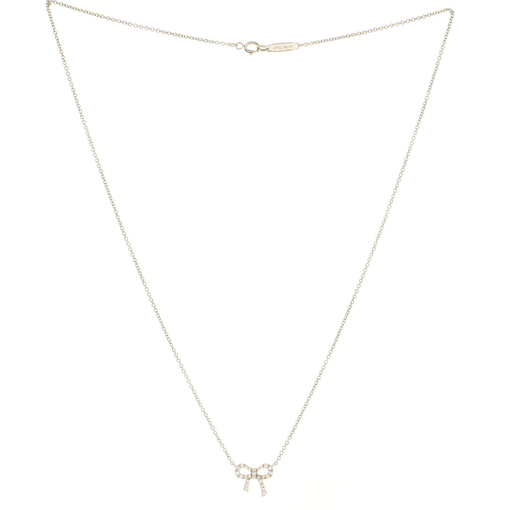 Bow Pendant Necklace 18K White Gold and Diamonds Mini