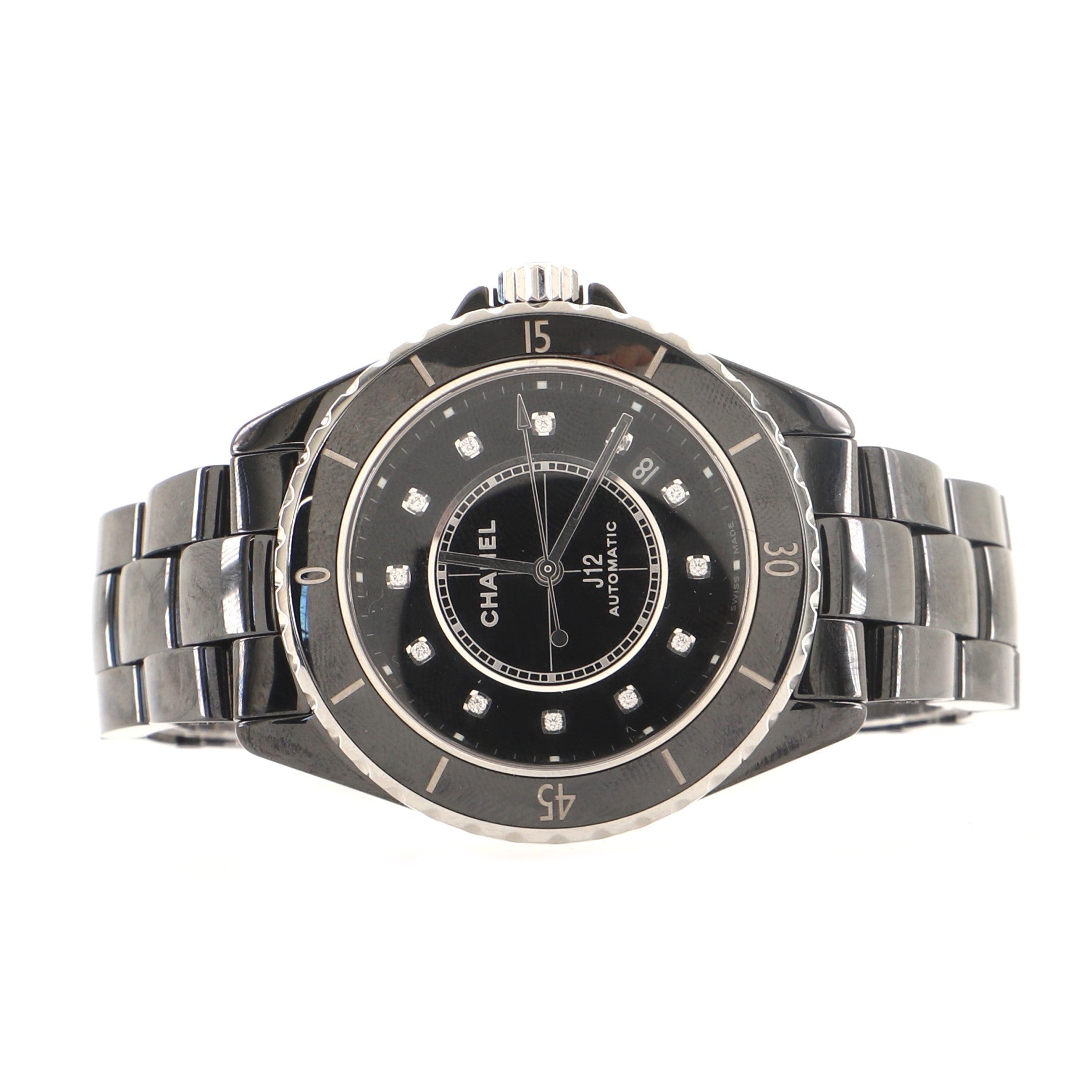 J12 Automatic Watch Ceramic and Stainless Steel with Diamond Markers 38