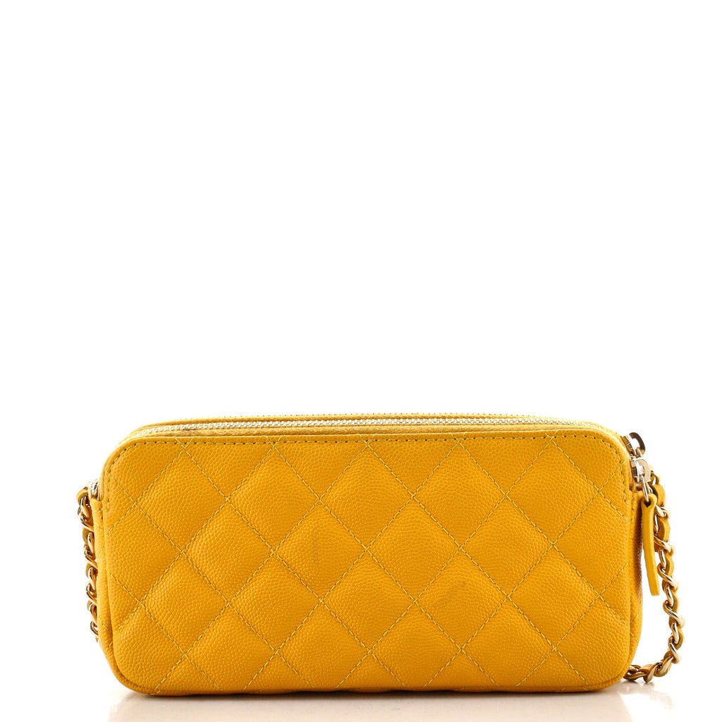 Double Zip Clutch with Chain Quilted Caviar