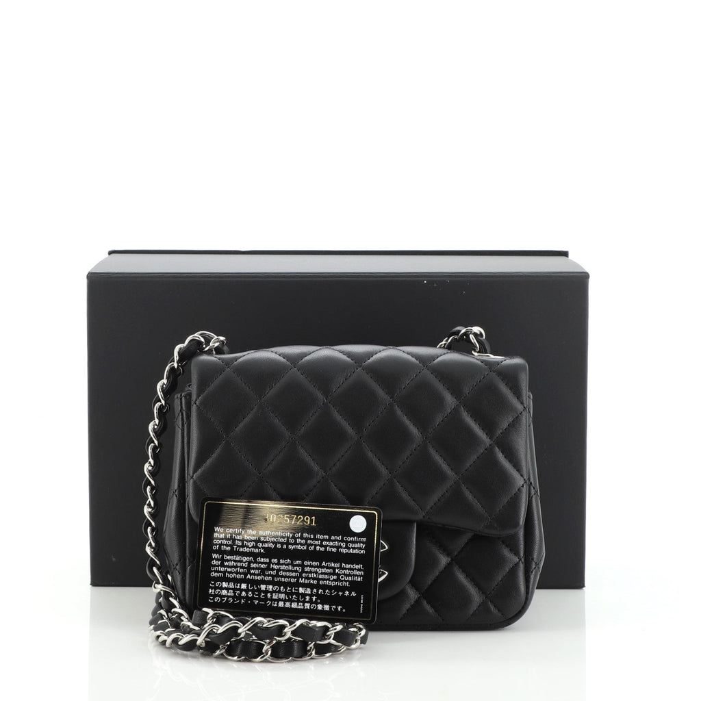 Square Classic Single Flap Bag Quilted Lambskin Mini