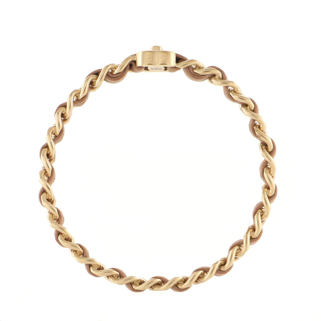 Interwoven Chain CC Turnlock Bracelet Metal and Leather