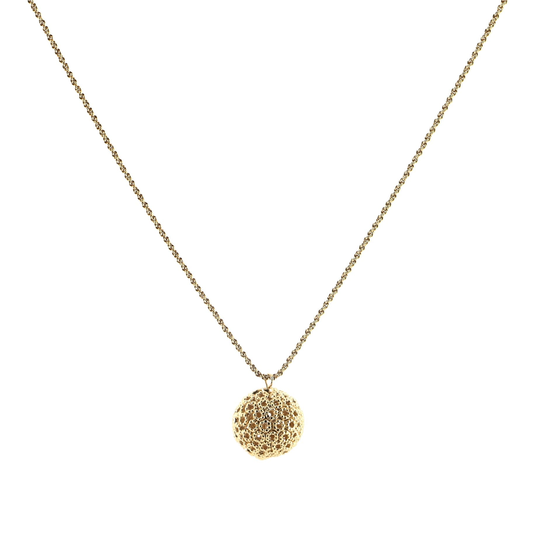 Vintage Ball Pendant Necklace Perforated Metal
