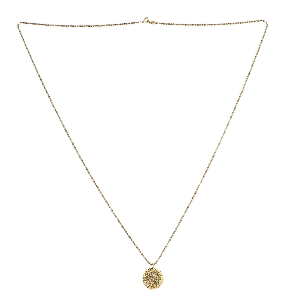 Vintage Ball Pendant Necklace Perforated Metal