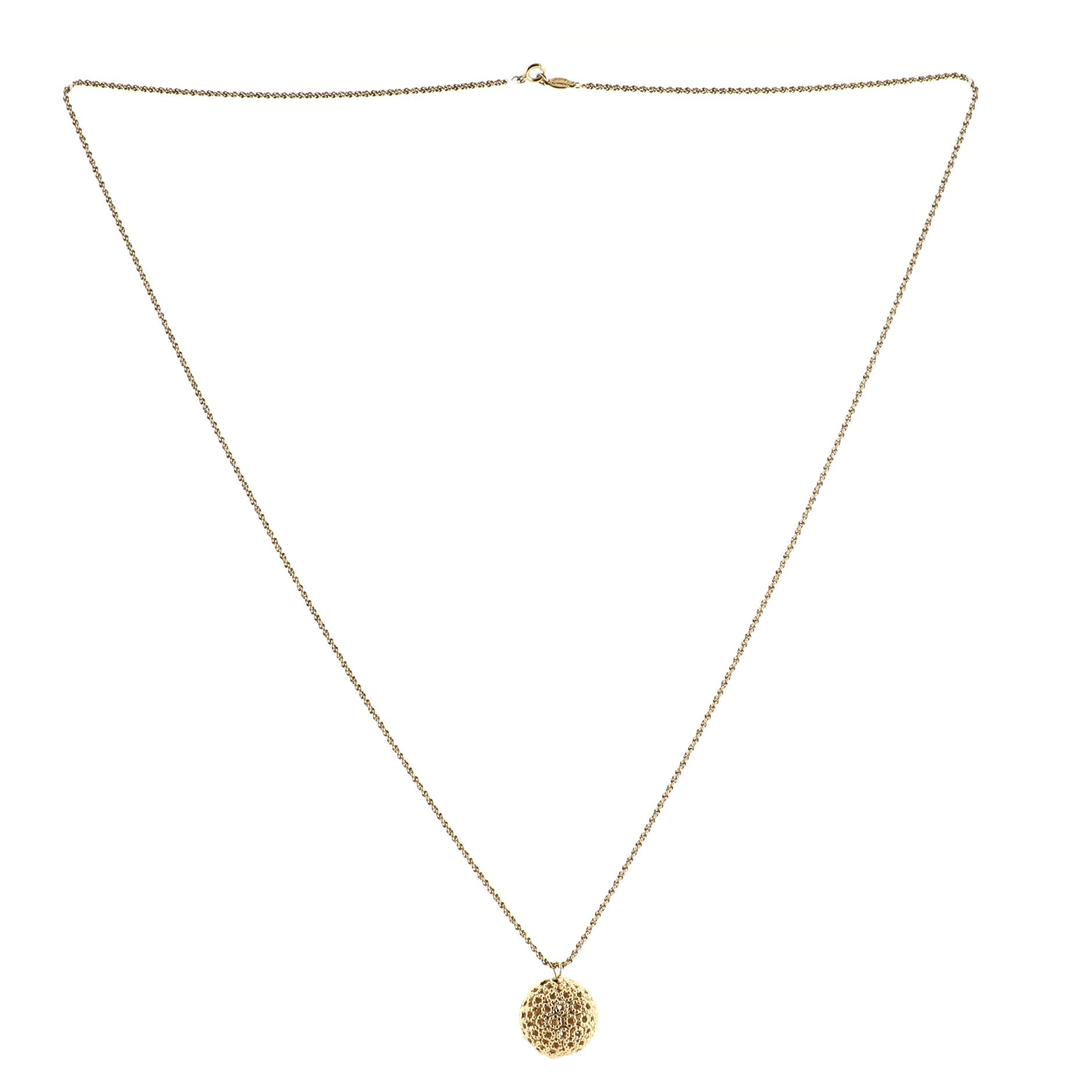 Vintage Ball Pendant Necklace Perforated Metal