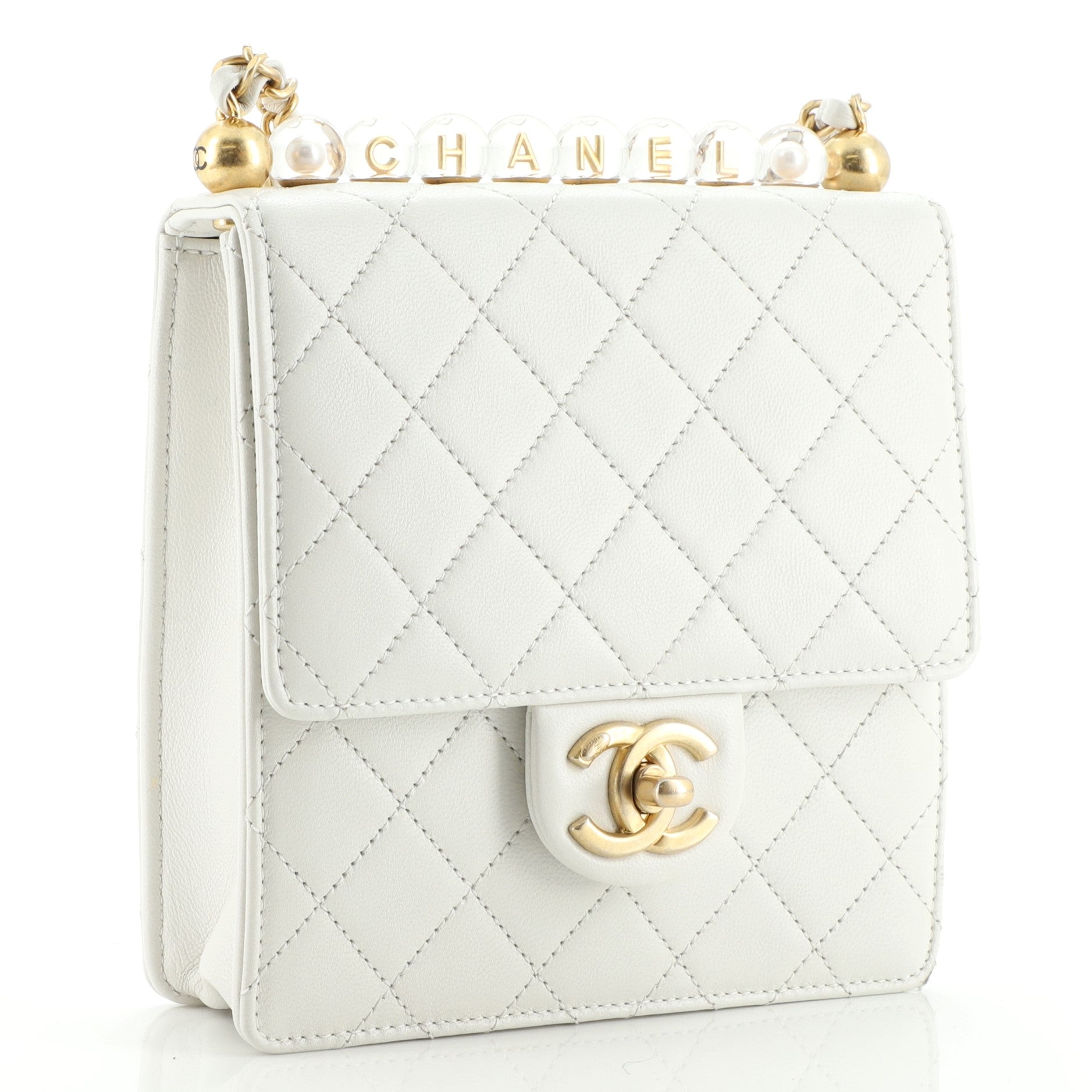 Chic Pearls Flap Bag Quilted Goatskin with Acrylic Beads Mini