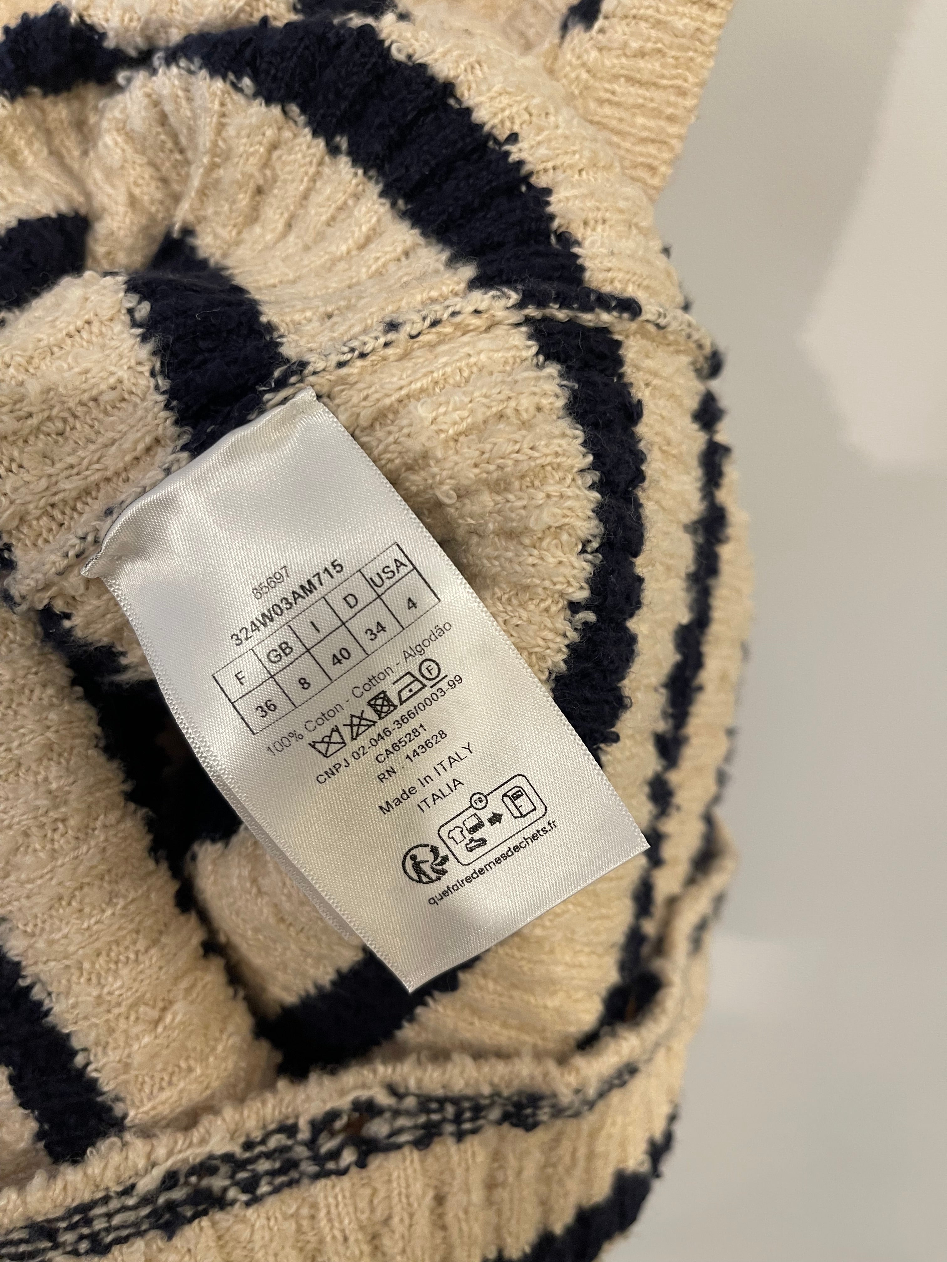 Christian Dior Cream and Navy Striped Knitted Cardigan and Top Set Size FR 36 (UK 8) RRP £2,100