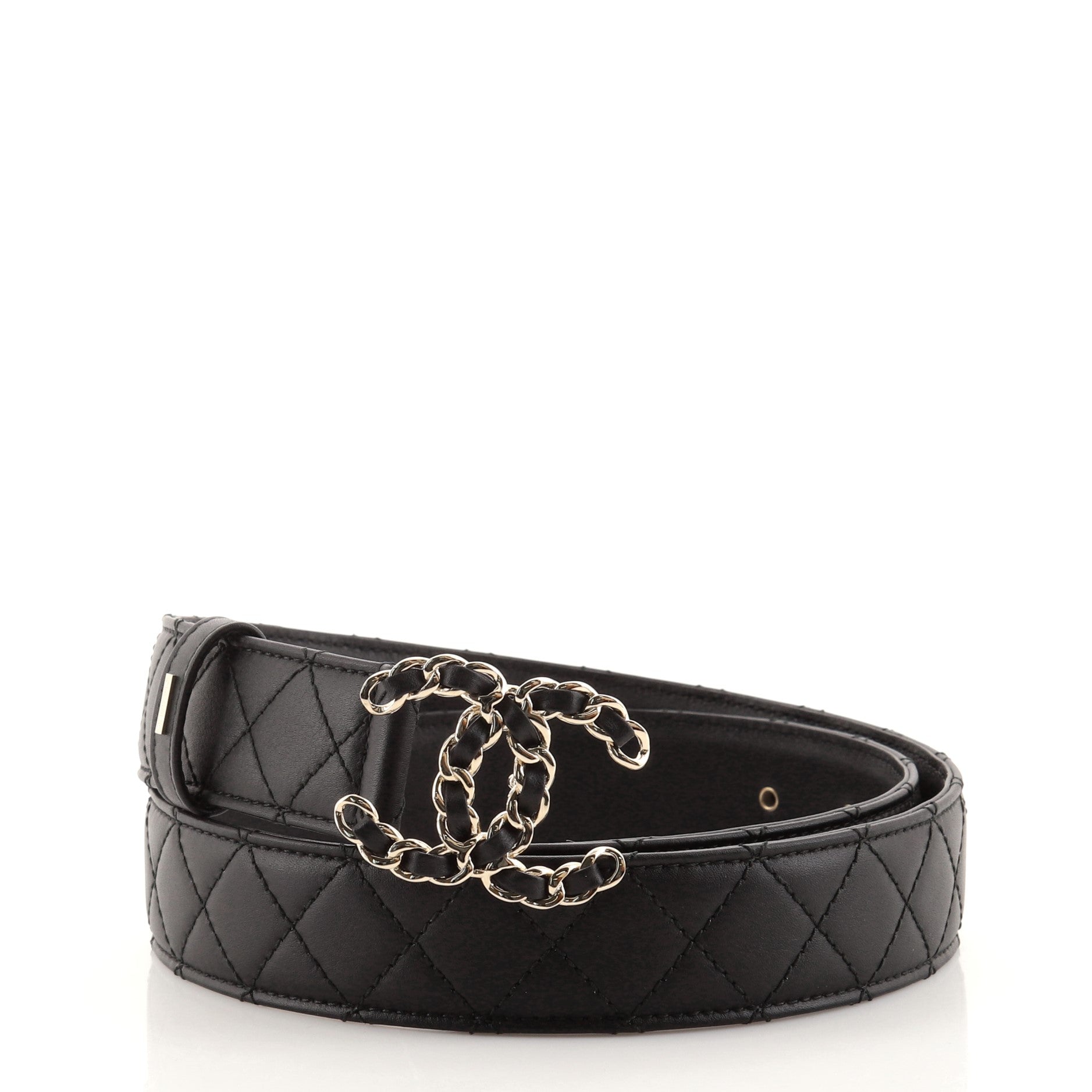 Woven Chain CC Buckle Belt Quilted Leather Medium 85