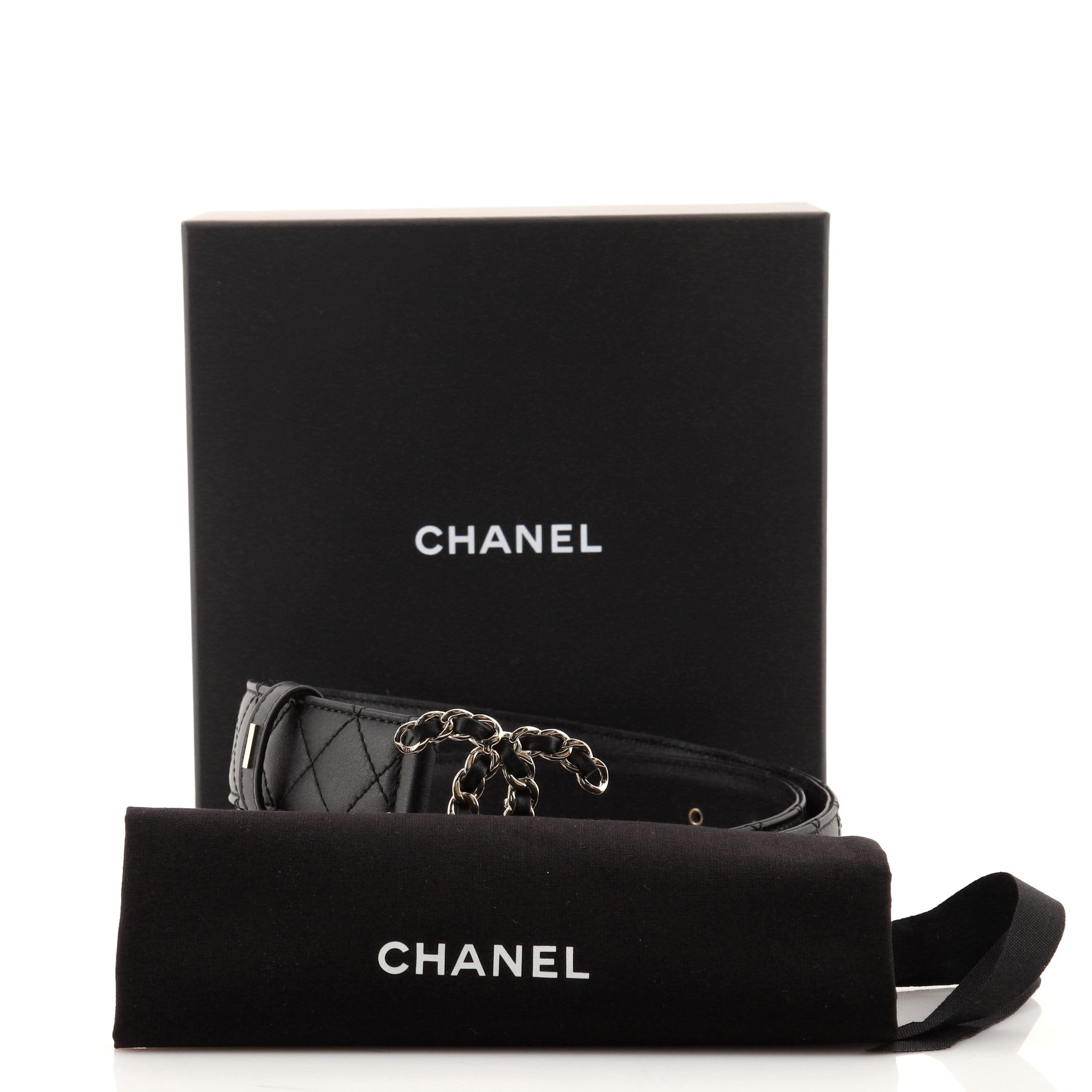 Woven Chain CC Buckle Belt Quilted Leather Medium 85