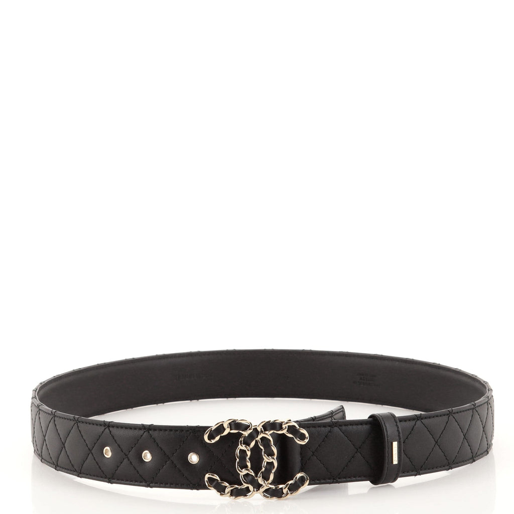 Woven Chain CC Buckle Belt Quilted Leather Medium 85