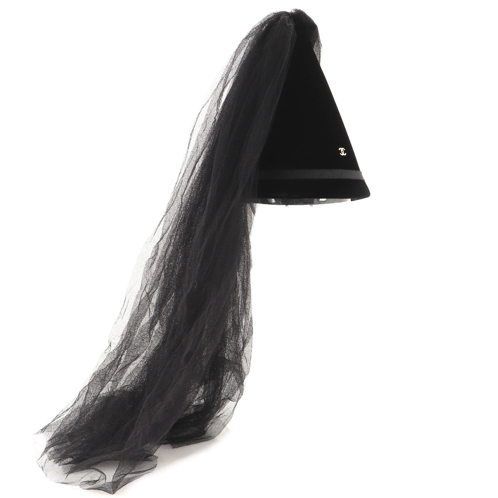 Cone Hat with Veil Velvet with Felt and Mesh XS