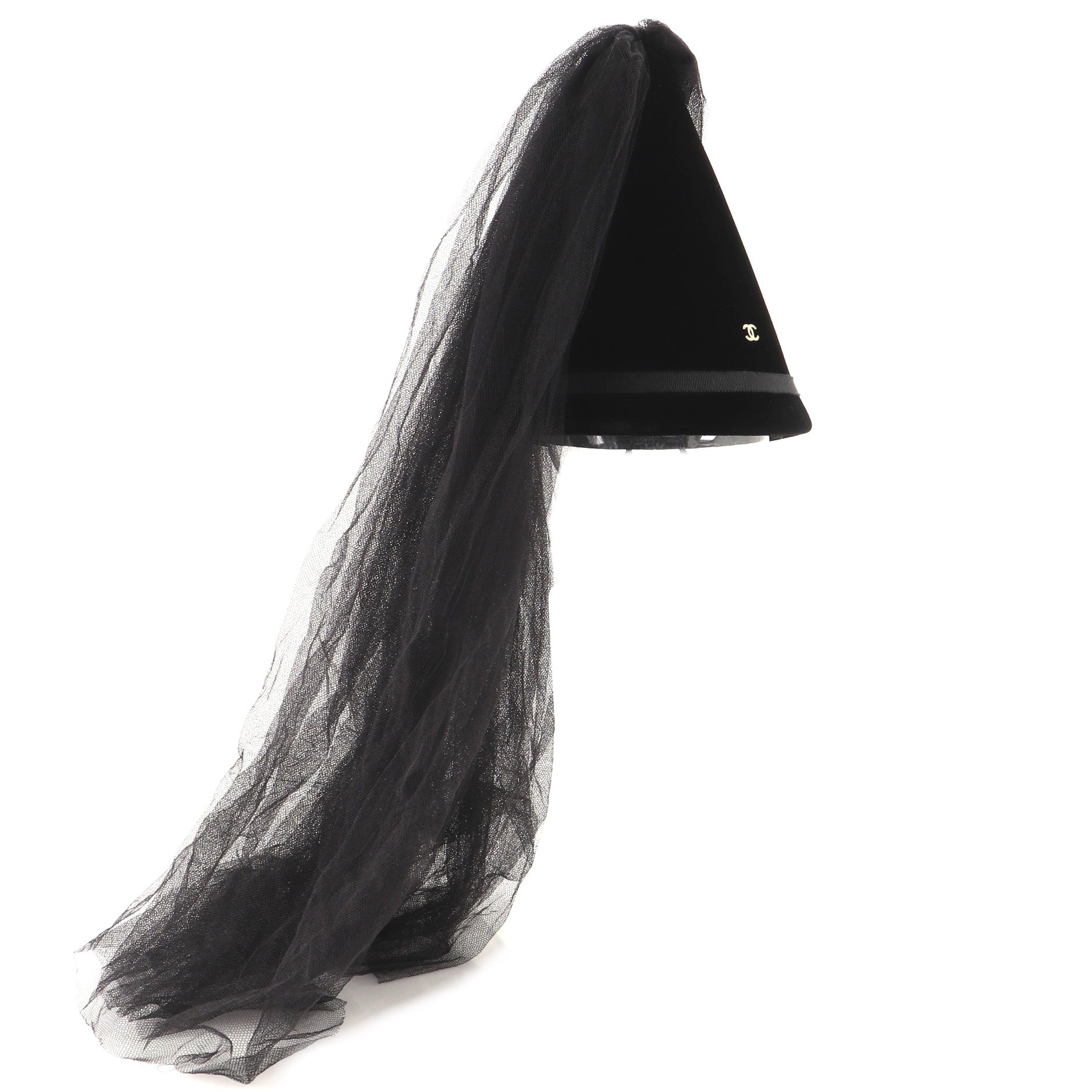 Cone Hat with Veil Velvet with Felt and Mesh XS