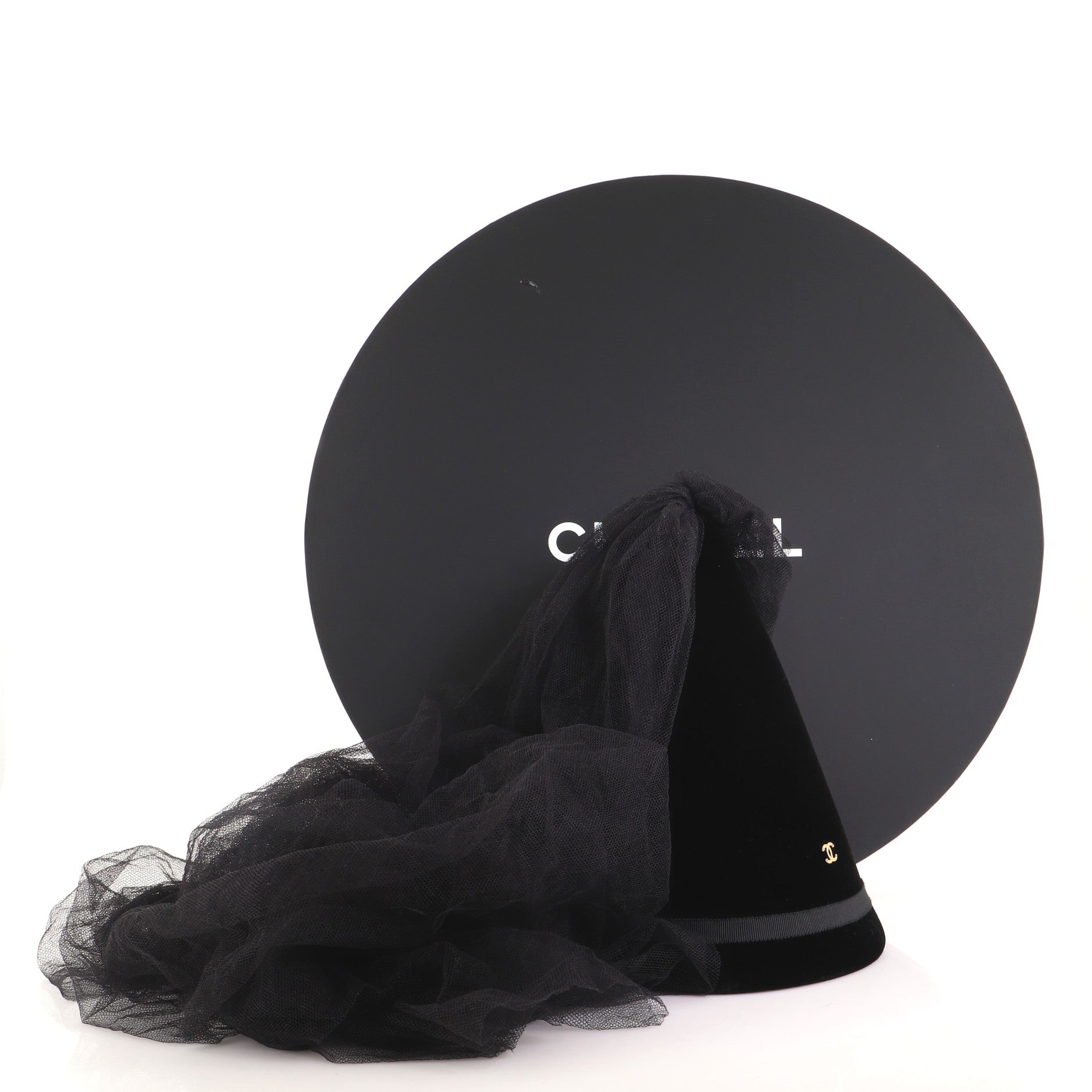 Cone Hat with Veil Velvet with Felt and Mesh XS