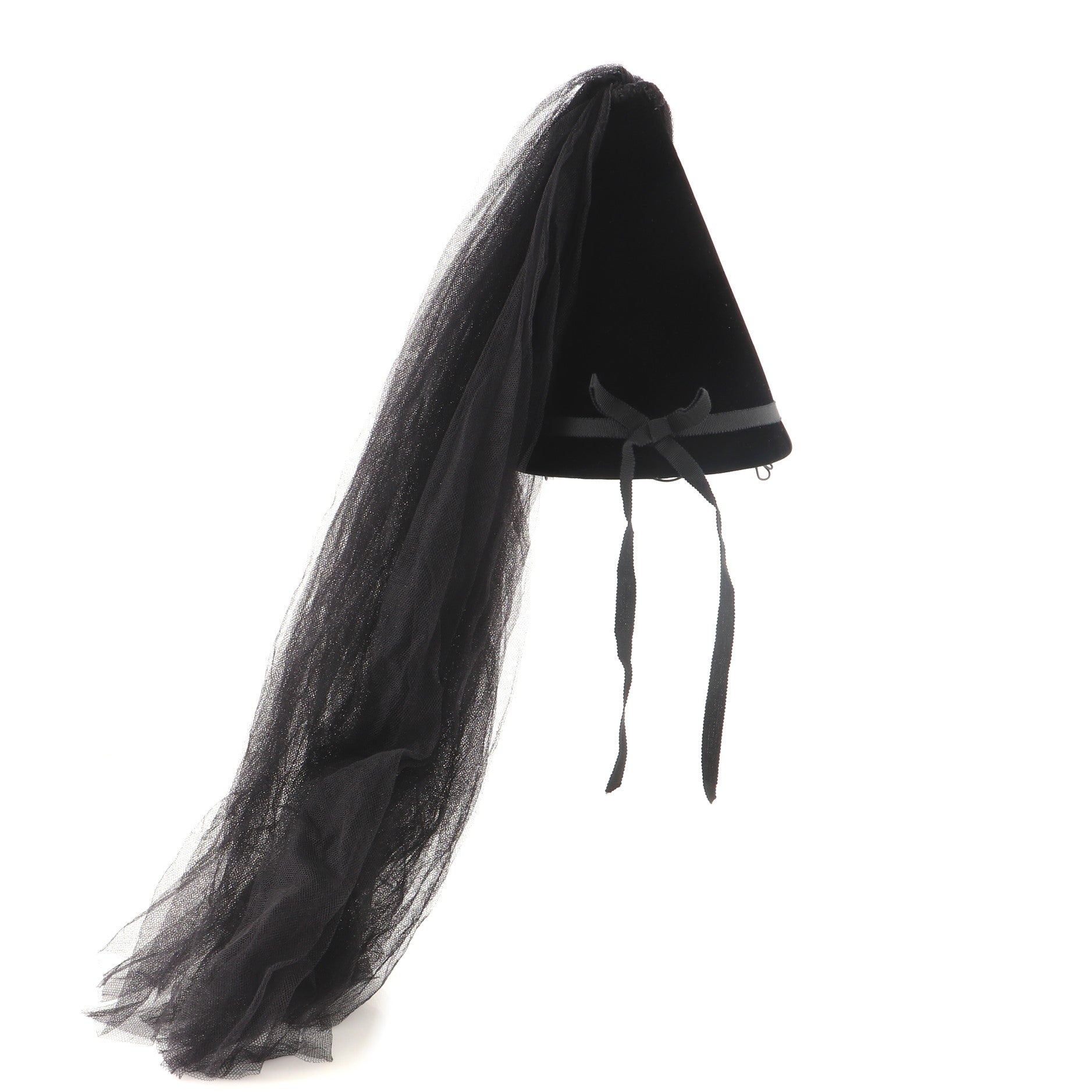 Cone Hat with Veil Velvet with Felt and Mesh XS