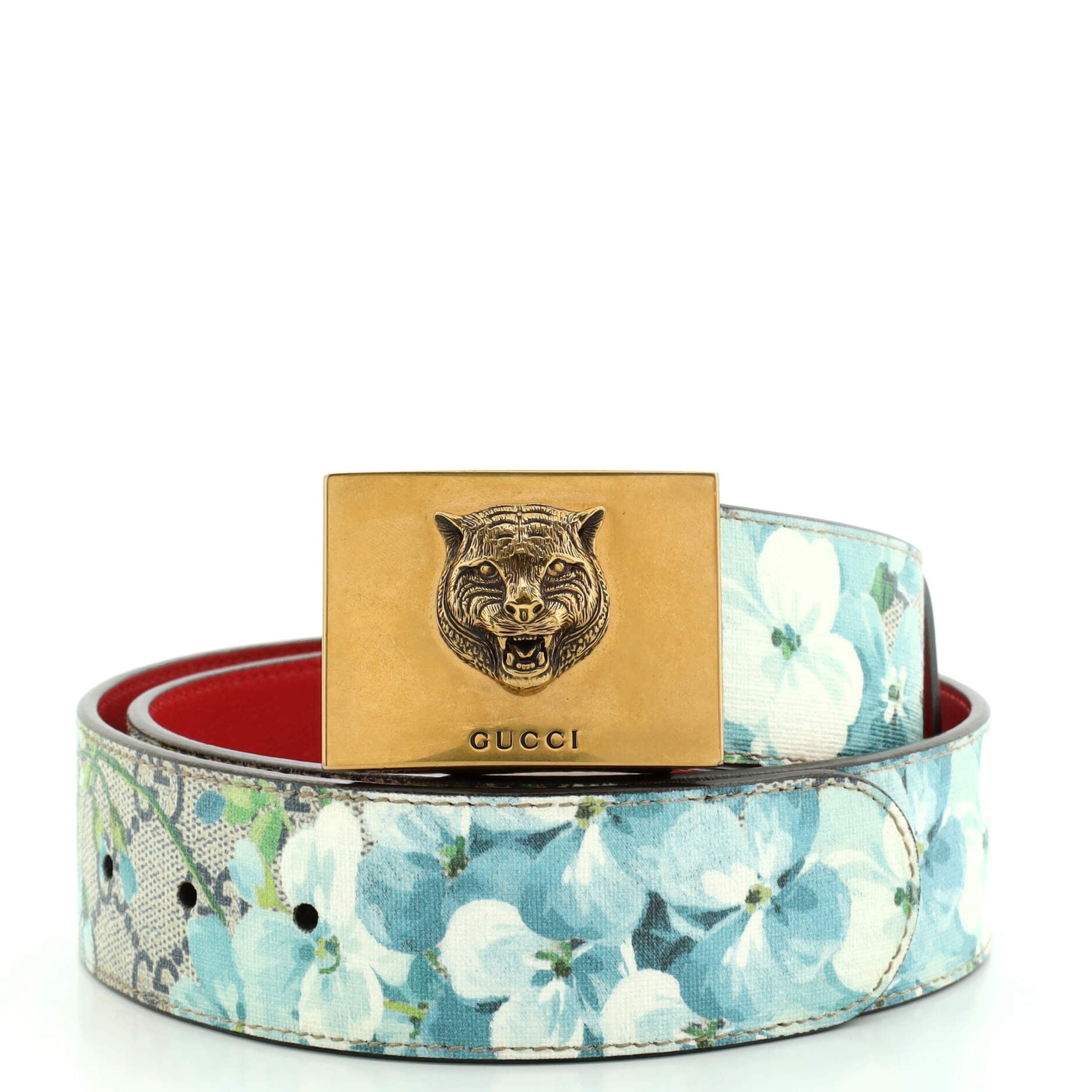 Animalier Plaque Belt Blooms Print GG Coated Canvas Wide 80