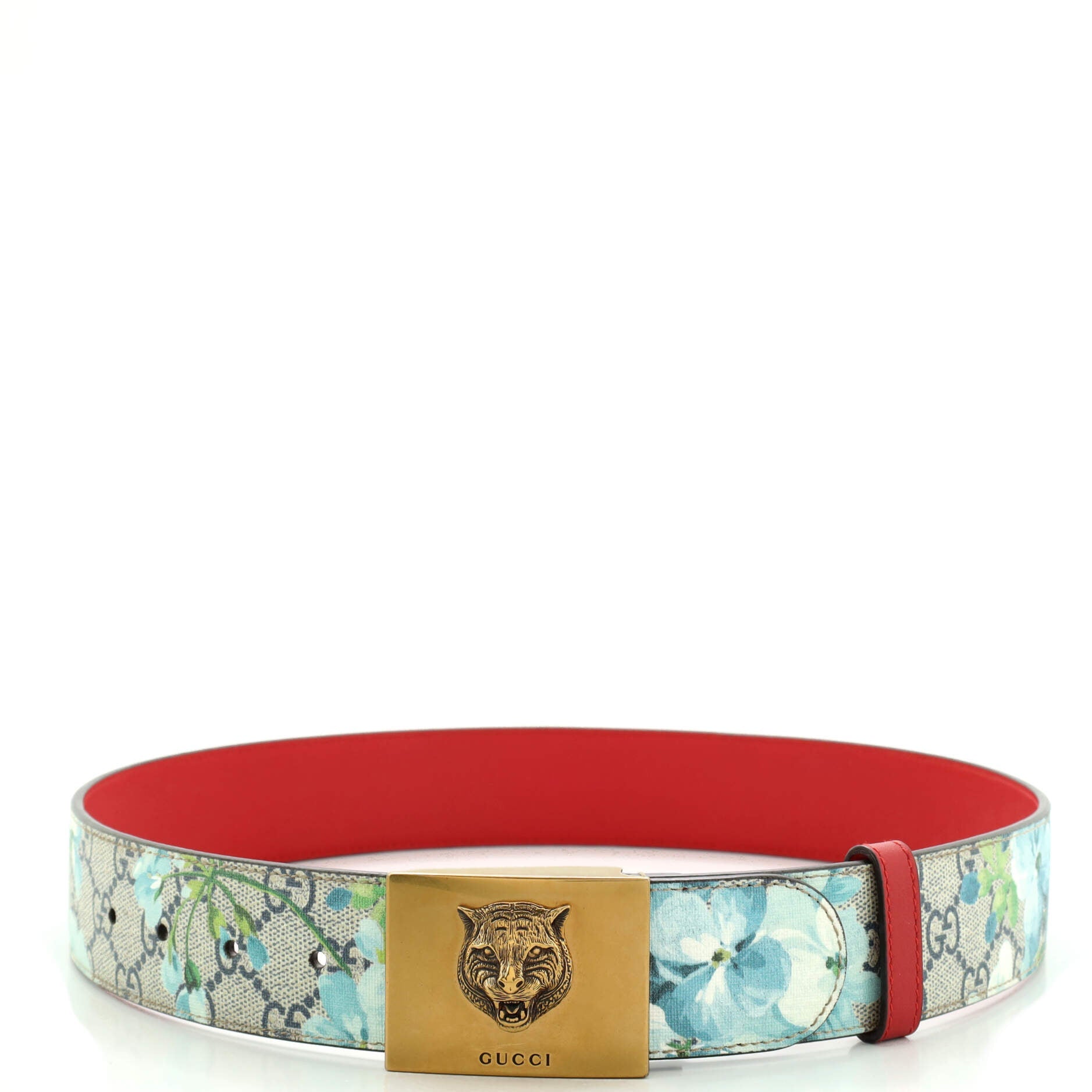 Animalier Plaque Belt Blooms Print GG Coated Canvas Wide 80