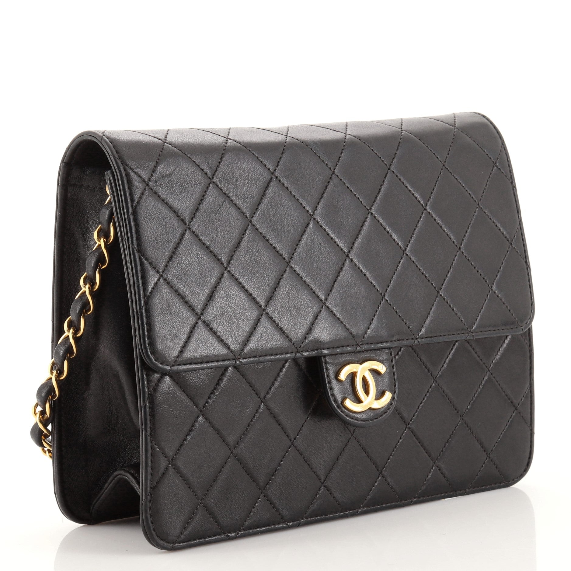Vintage Clutch with Chain Quilted Leather Small