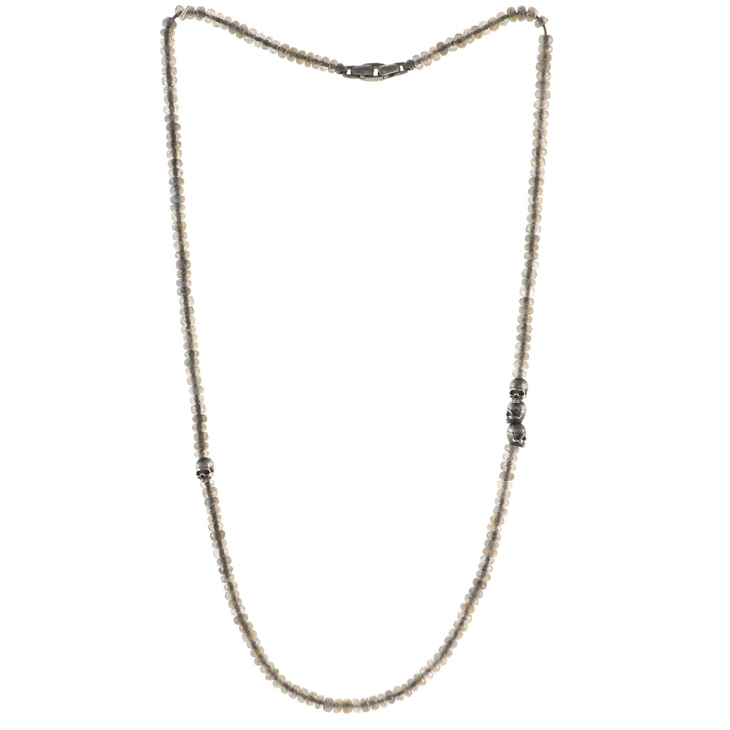 Spiritual Beads Skull Station Necklace Labradorite and Sterling Silver 5mm