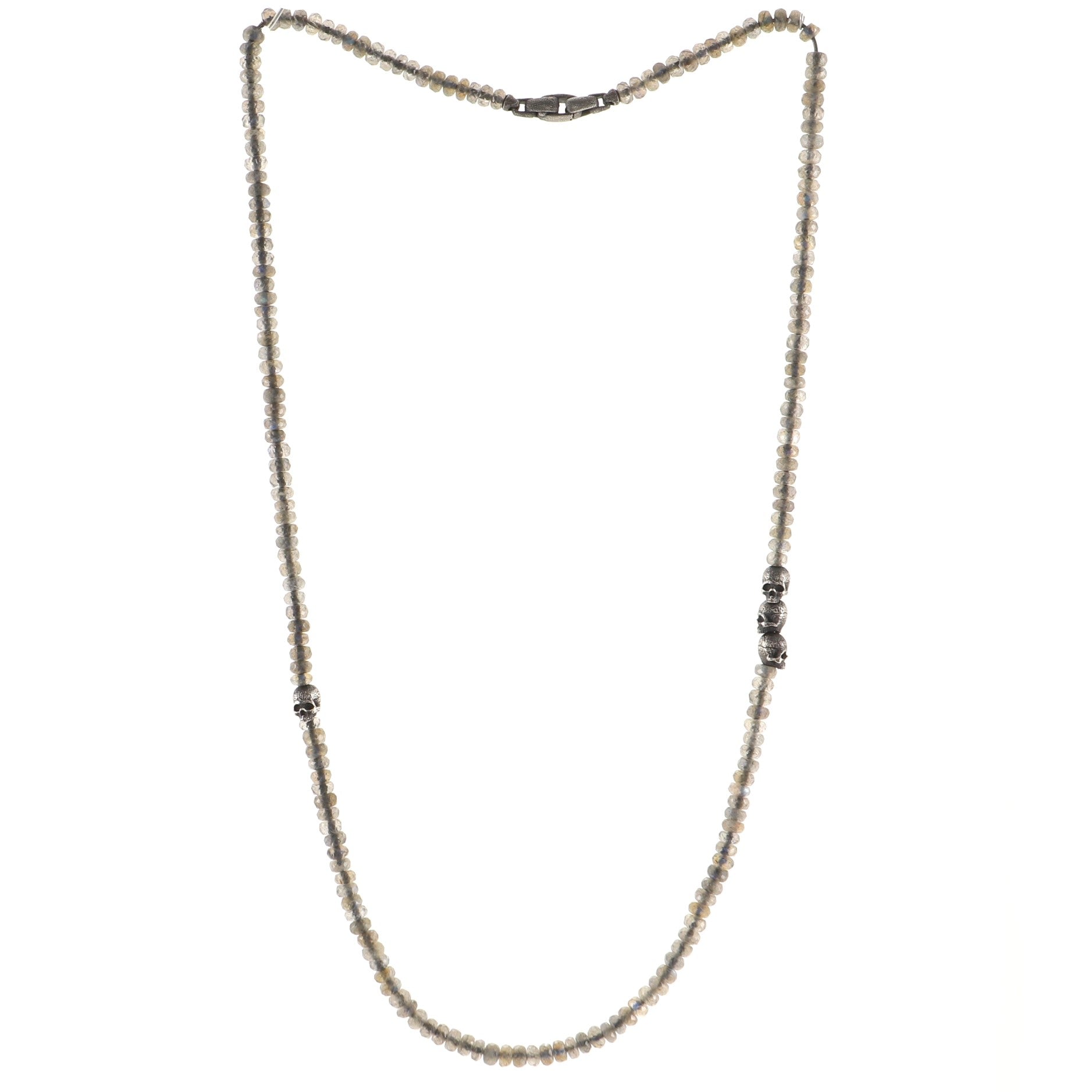 Spiritual Beads Skull Station Necklace Labradorite and Sterling Silver 5mm