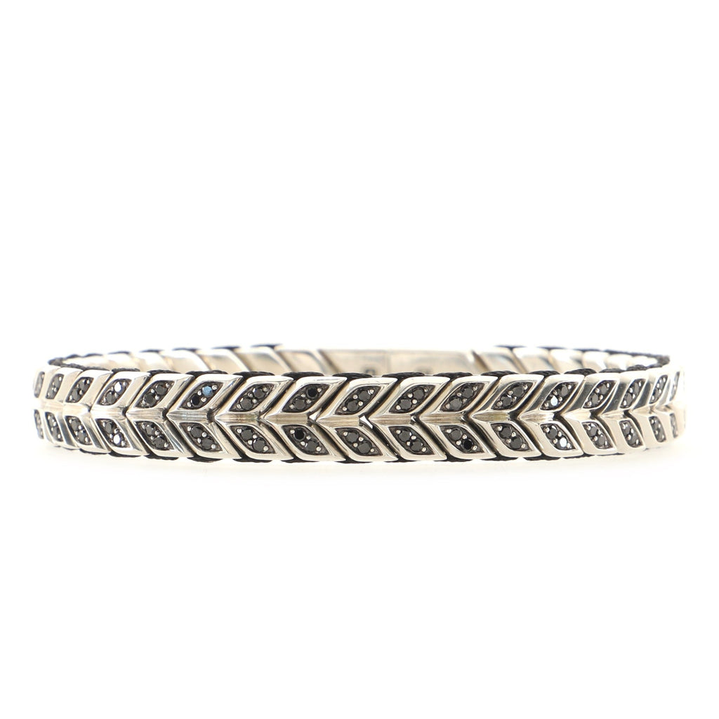 Chevron Woven Bracelet Sterling Silver with Pave Black Diamonds 9mm
