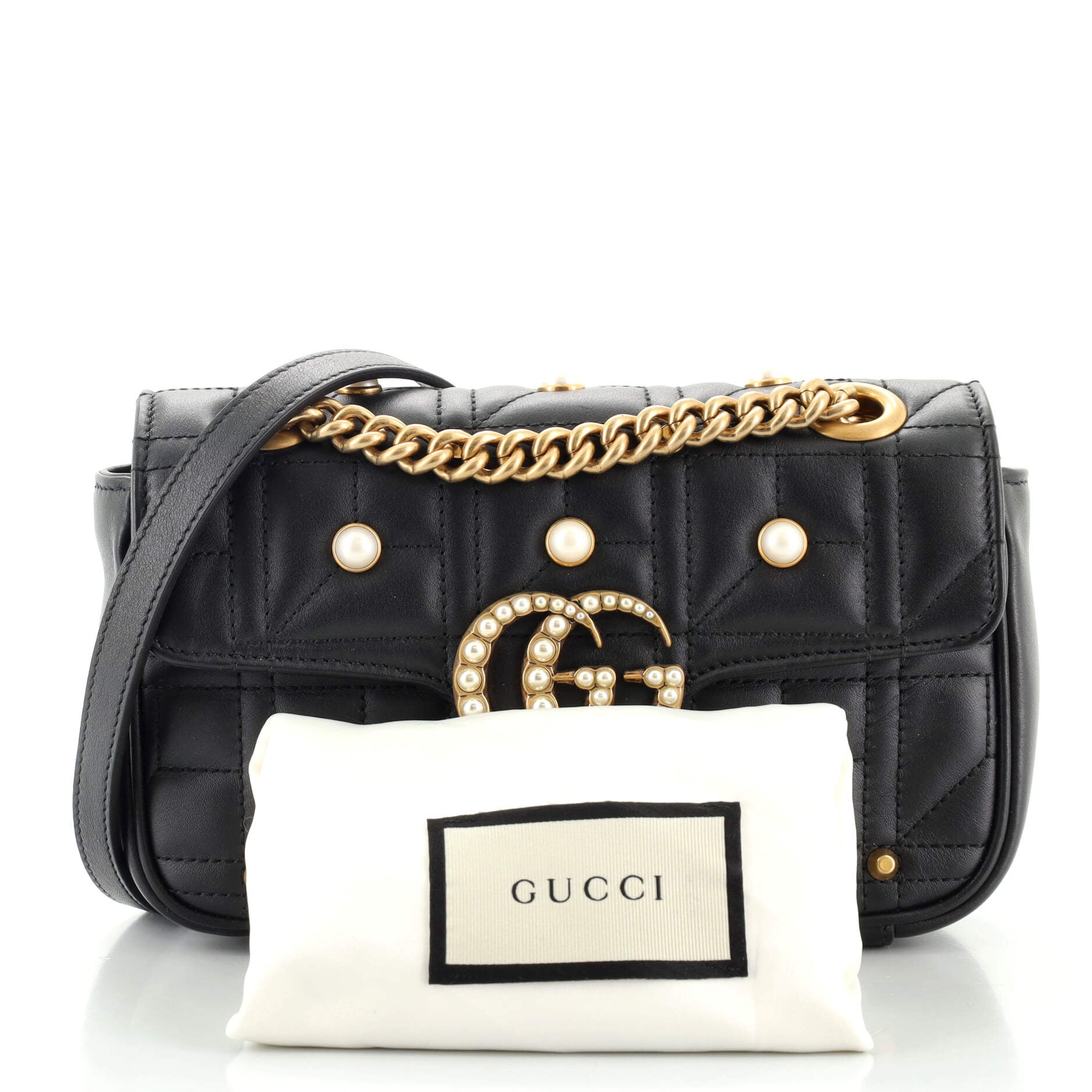 Pearly GG Marmont Flap Bag Embellished Matelasse Leather Mini