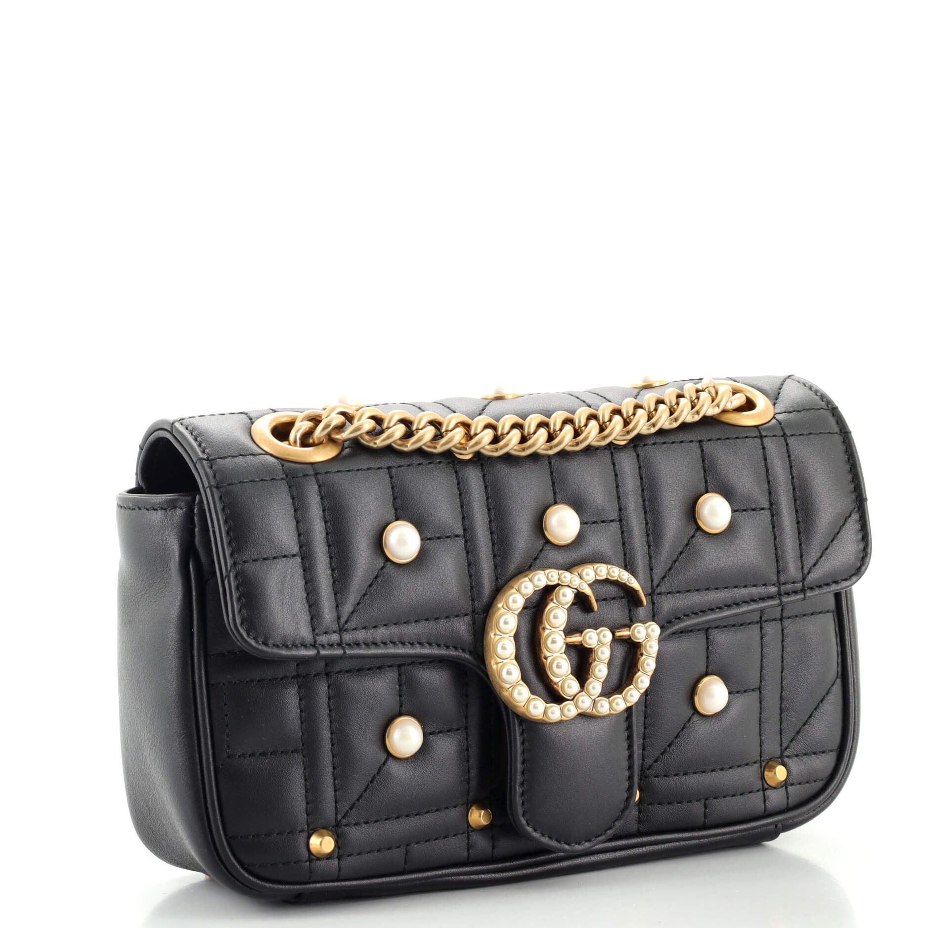 Pearly GG Marmont Flap Bag Embellished Matelasse Leather Mini