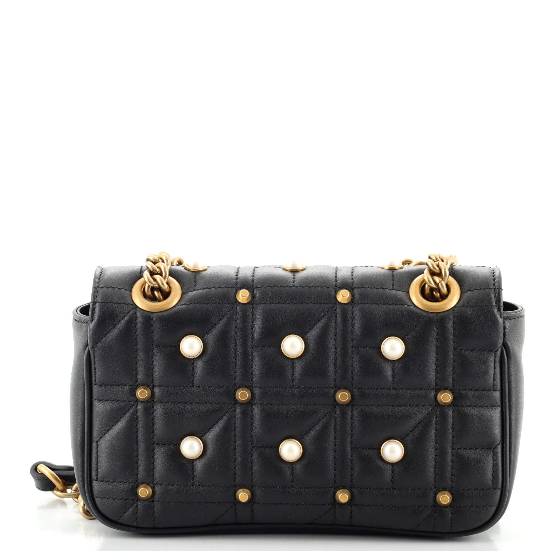 Pearly GG Marmont Flap Bag Embellished Matelasse Leather Mini