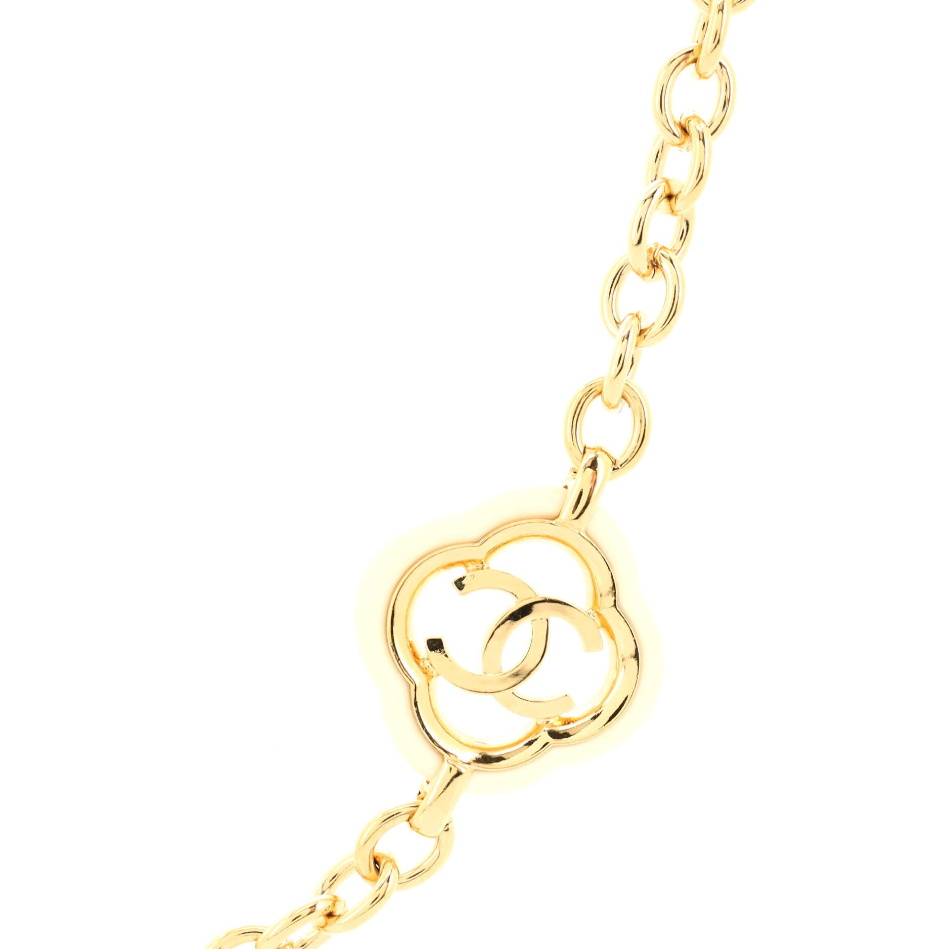 Love and Clover CC Station Necklace Metal and Resin