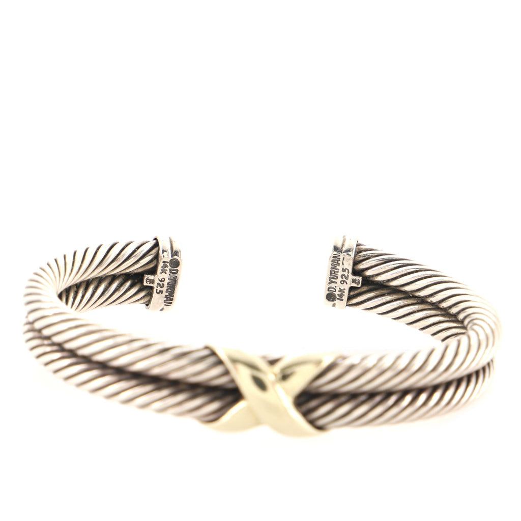X Double Cable Bracelet Sterling Silver with 14K Yellow Gold 10mm