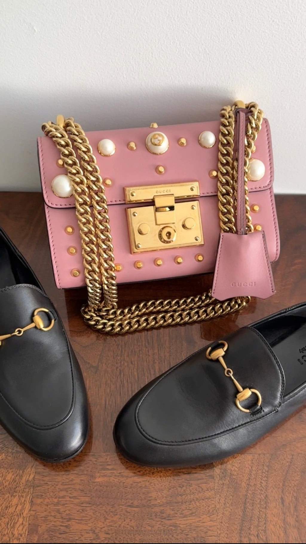 Gucci Small Quartz Pink Pearly Padlock Chain Bag