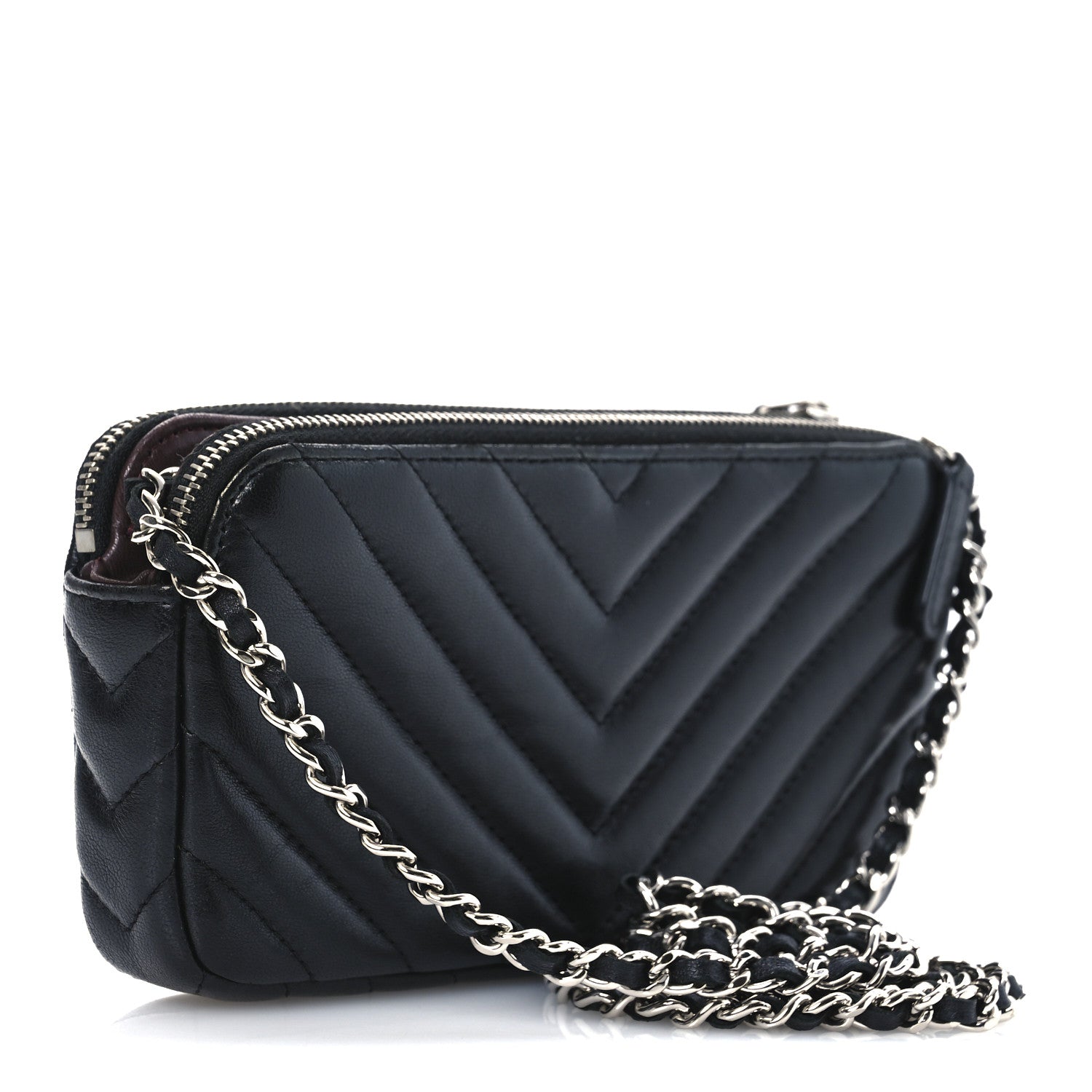 Lambskin Chevron Quilted Small Clutch With Chain Black