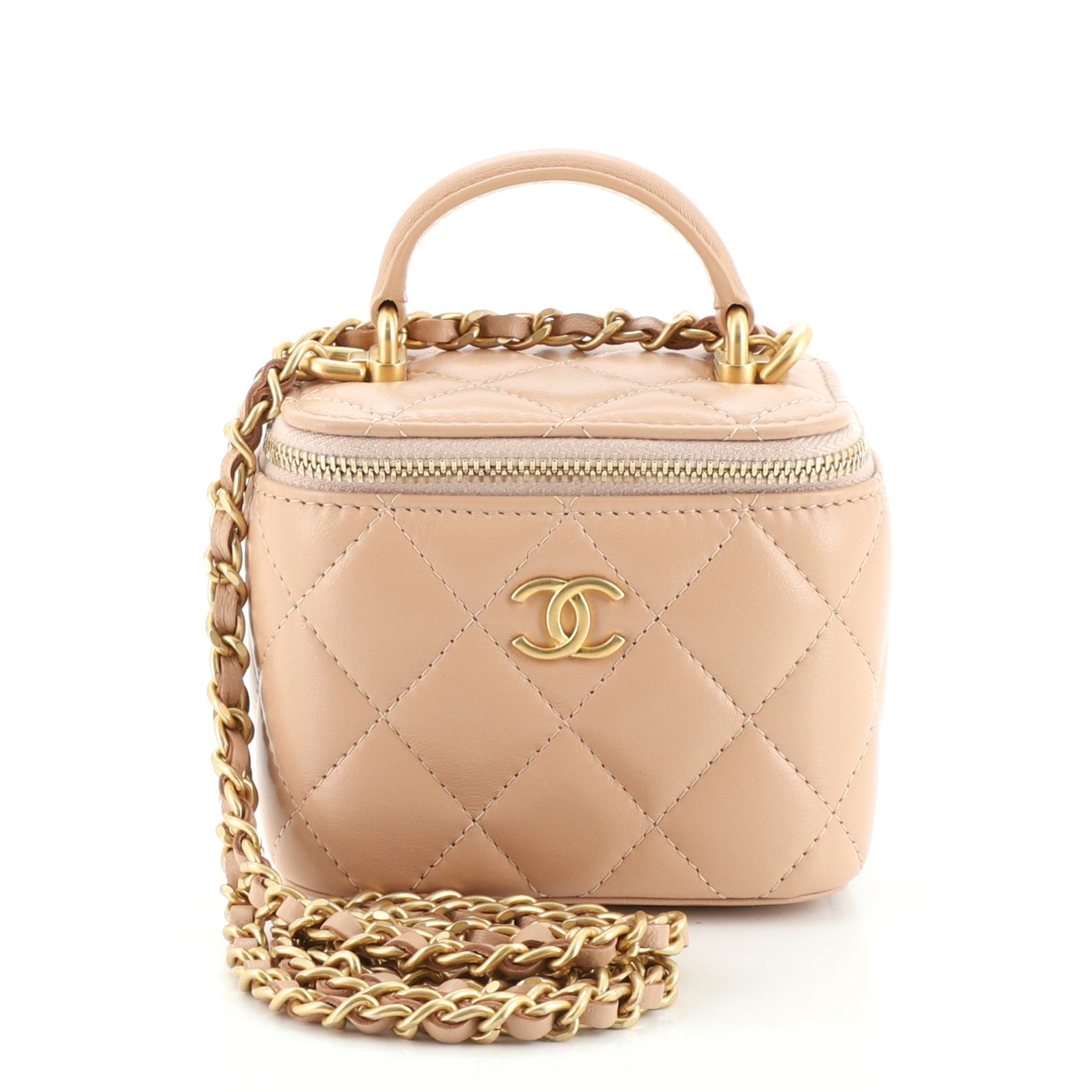 Classic Top Handle Vanity Case with Chain Quilted Lambskin Mini