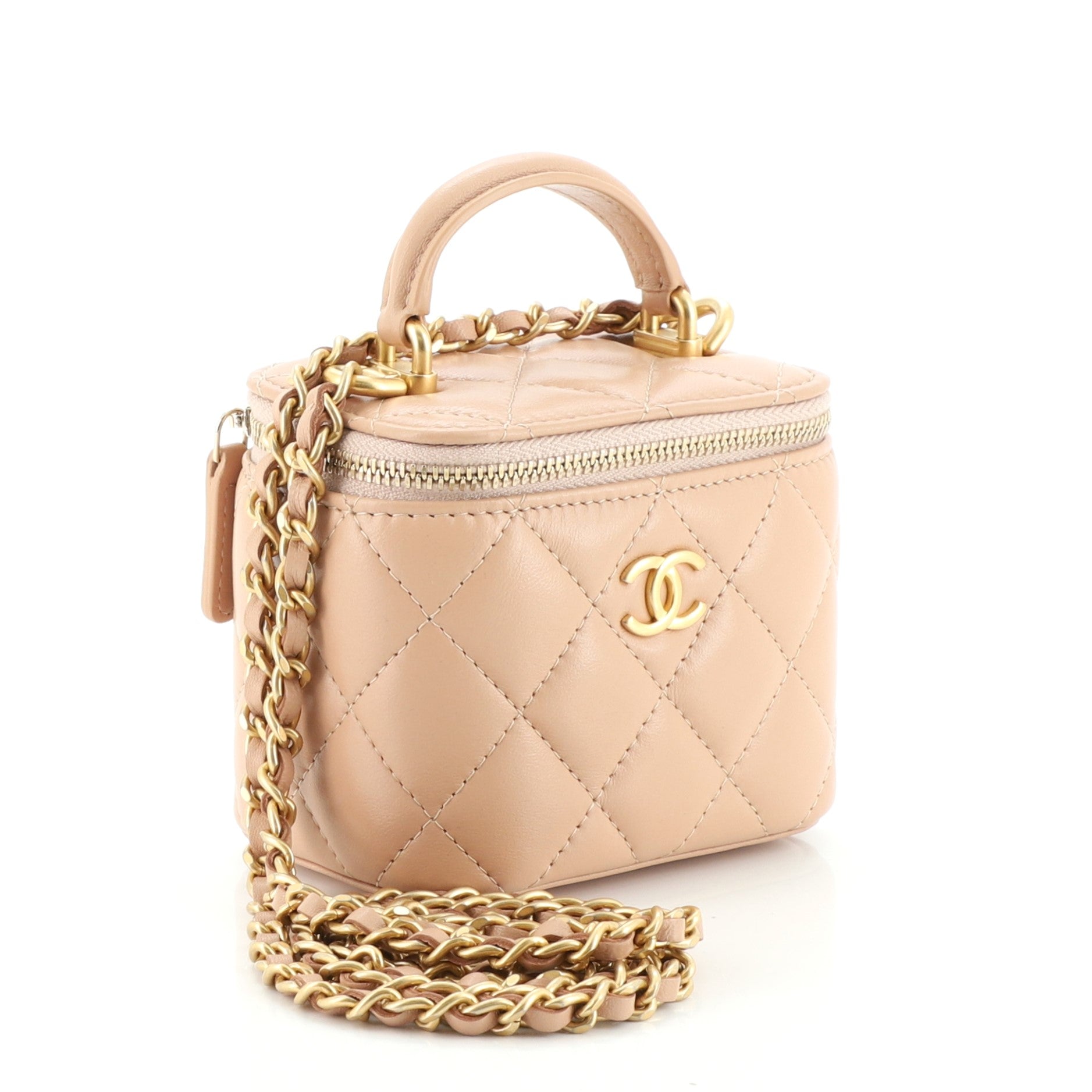 Classic Top Handle Vanity Case with Chain Quilted Lambskin Mini