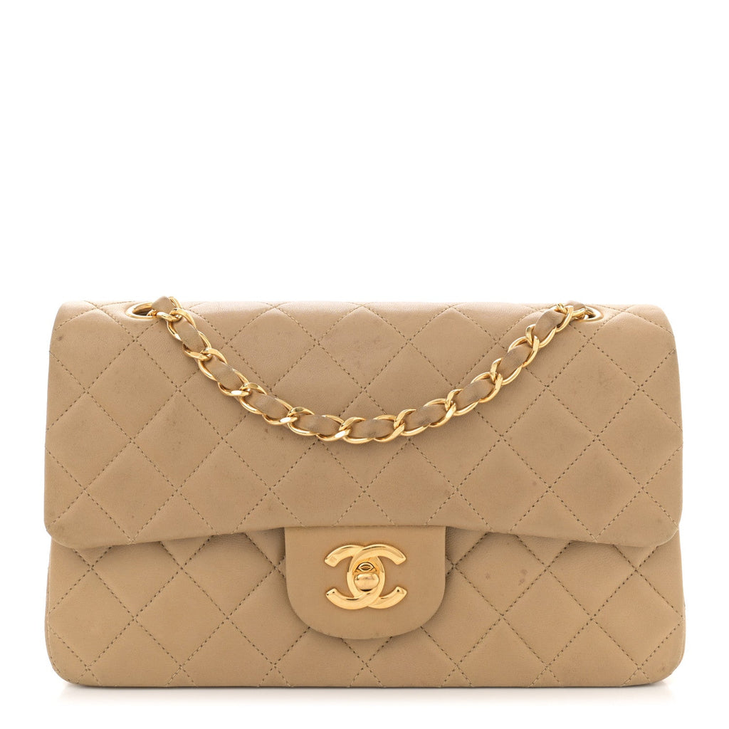 Lambskin Quilted Small Double Flap Beige