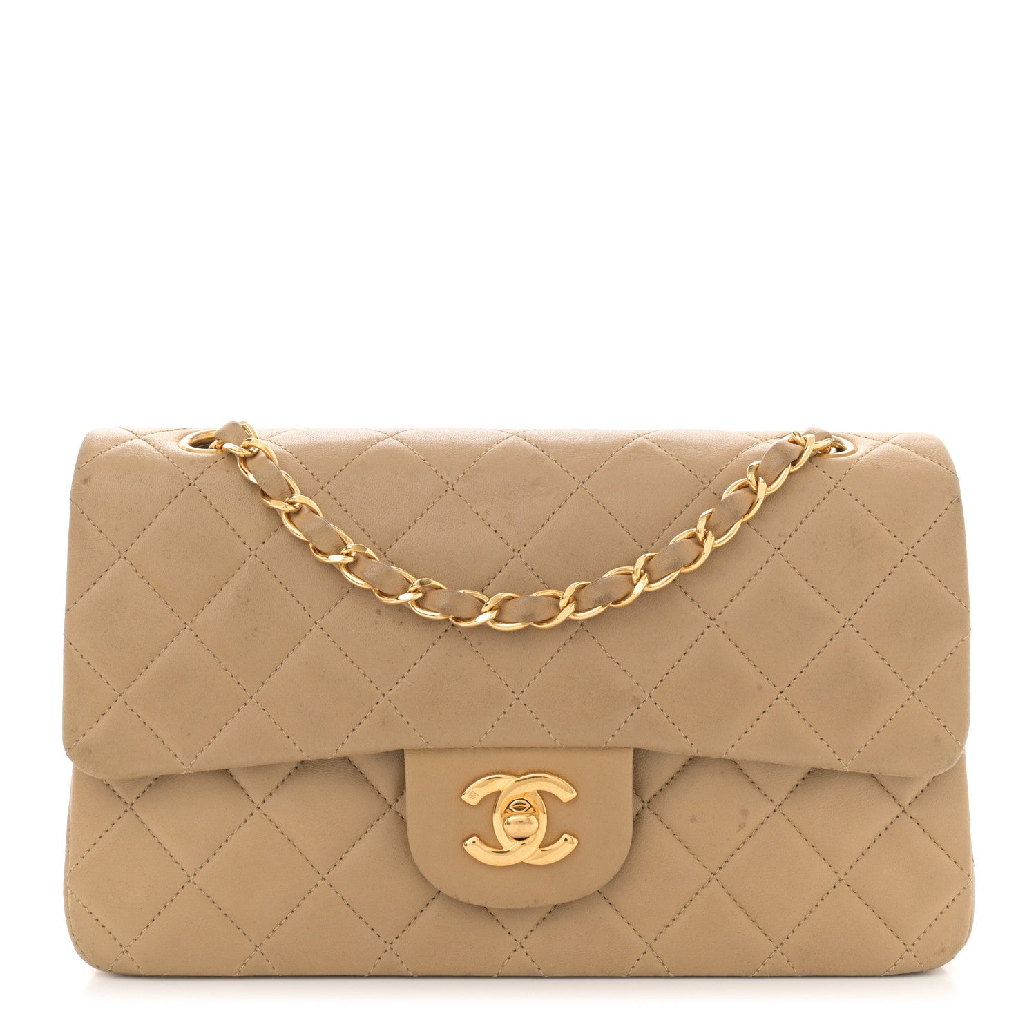 Lambskin Quilted Small Double Flap Beige