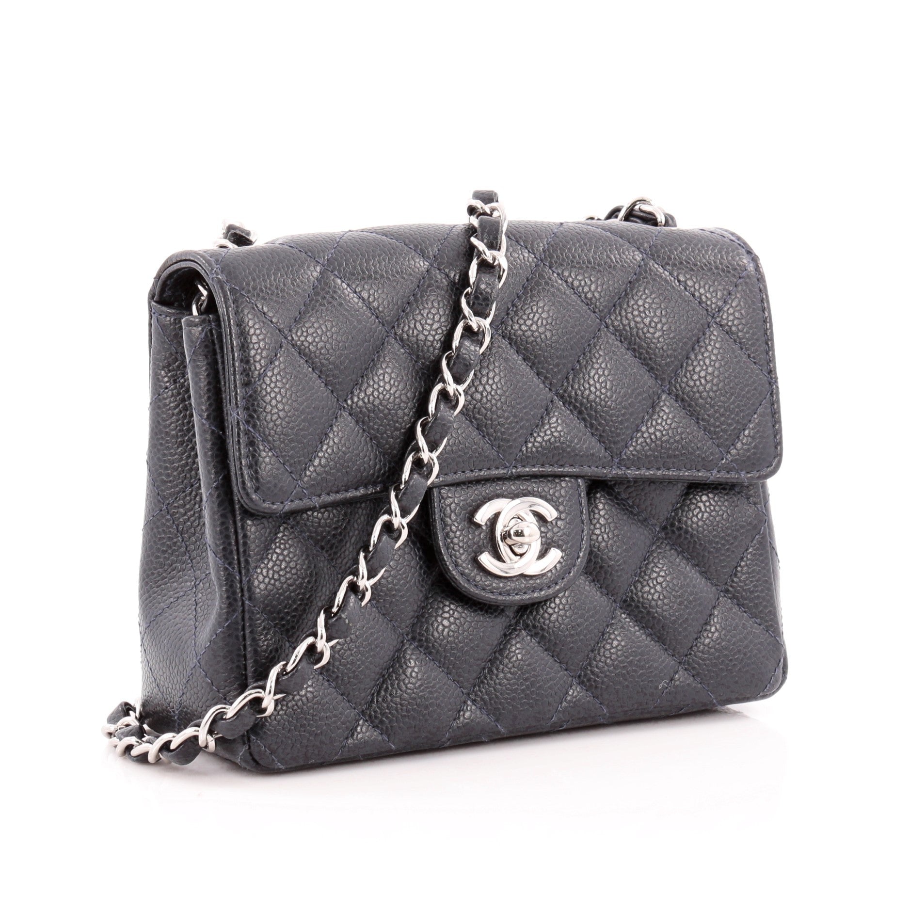 Square Classic Single Flap Bag Quilted Caviar Mini