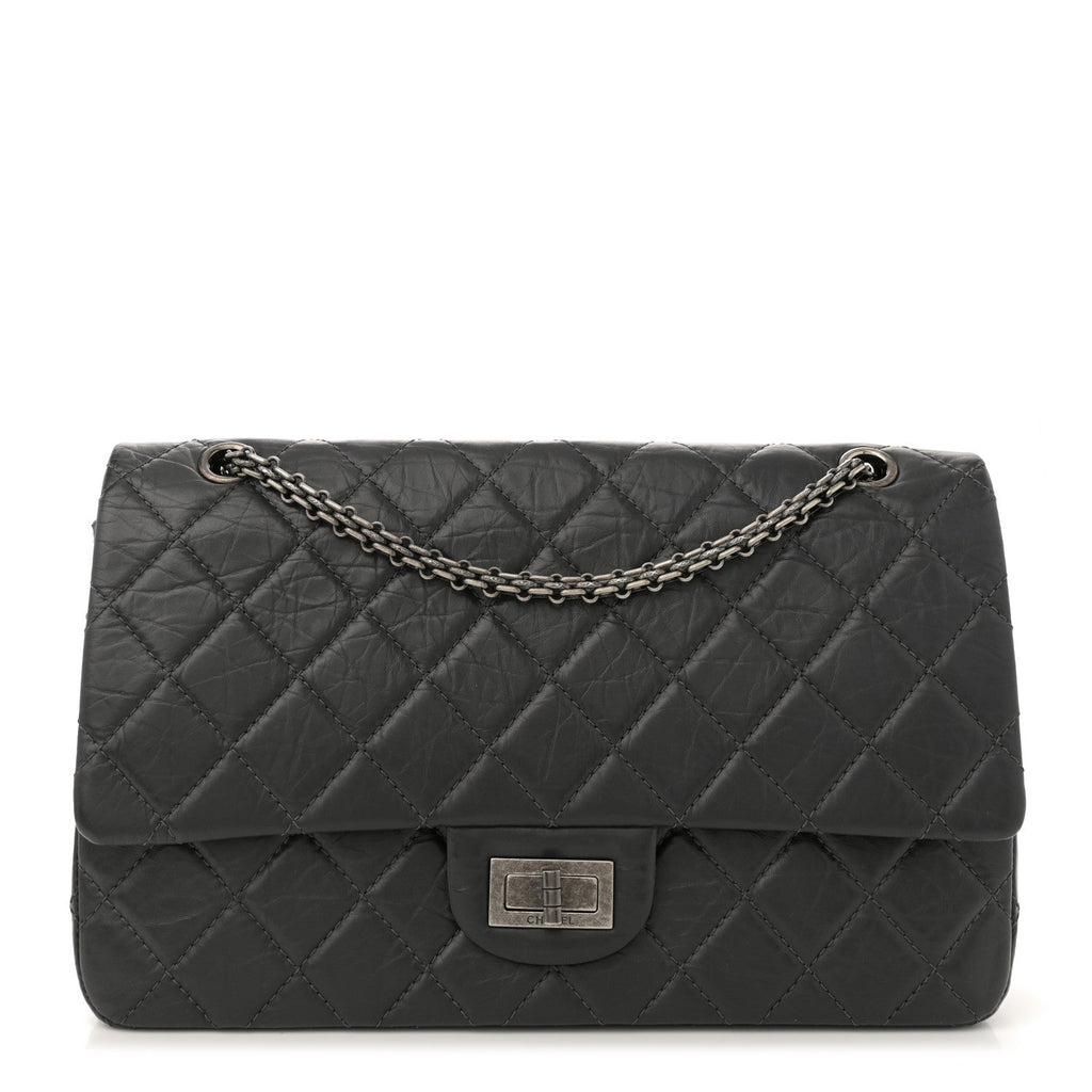 Aged Calfskin Quilted 2.55 Reissue 227 Flap Dark Grey