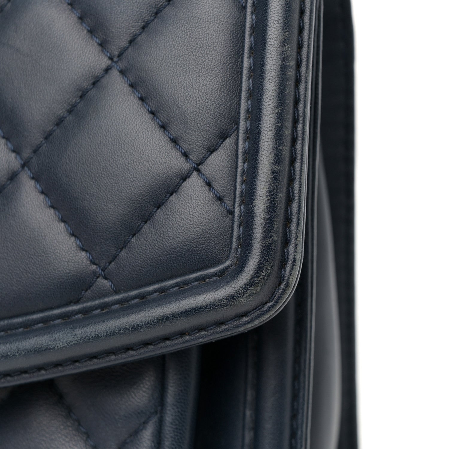 Lambskin Quilted Large Geometric Flap Navy
