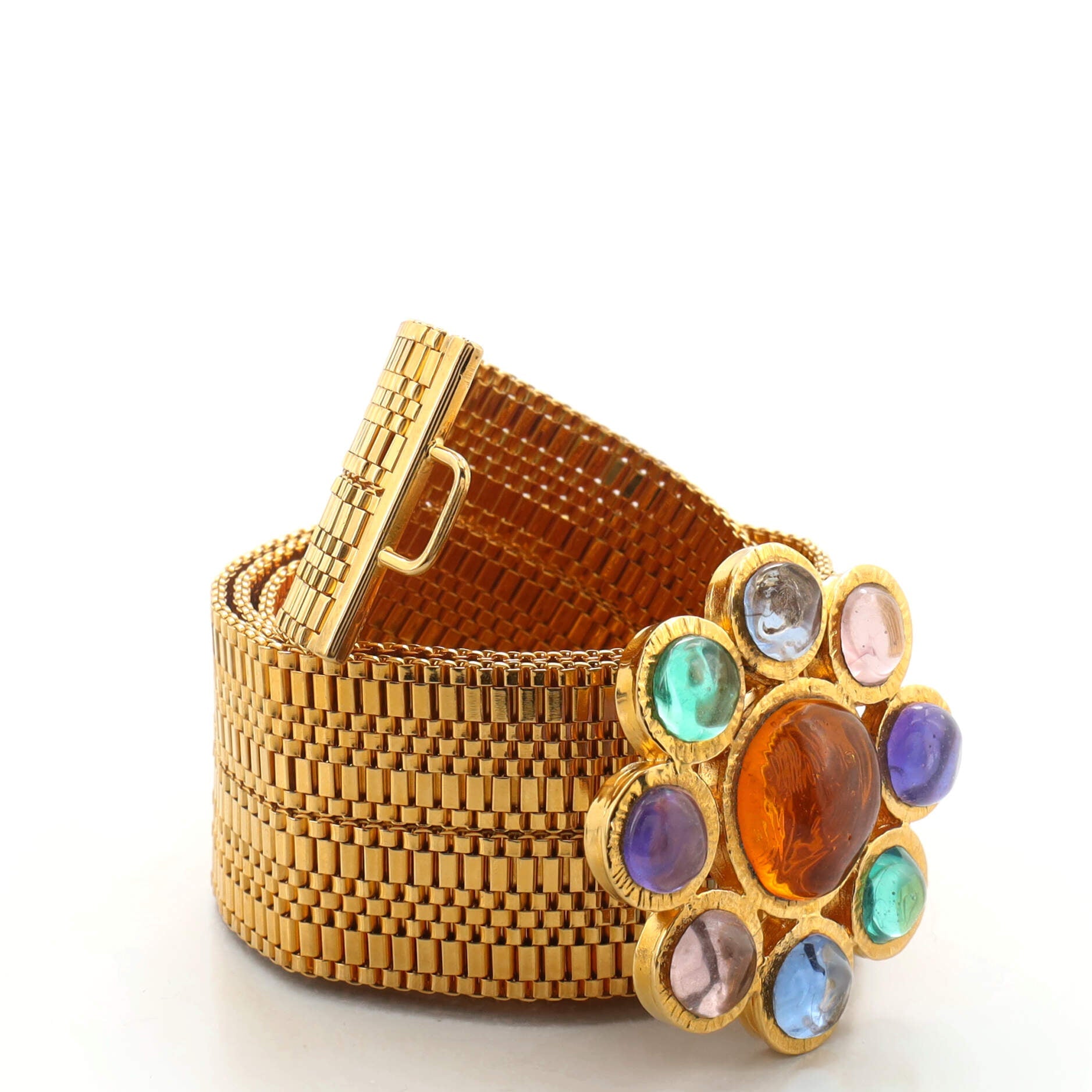 Flower Motif Belt Metal Mesh with Gripoix Wide 75